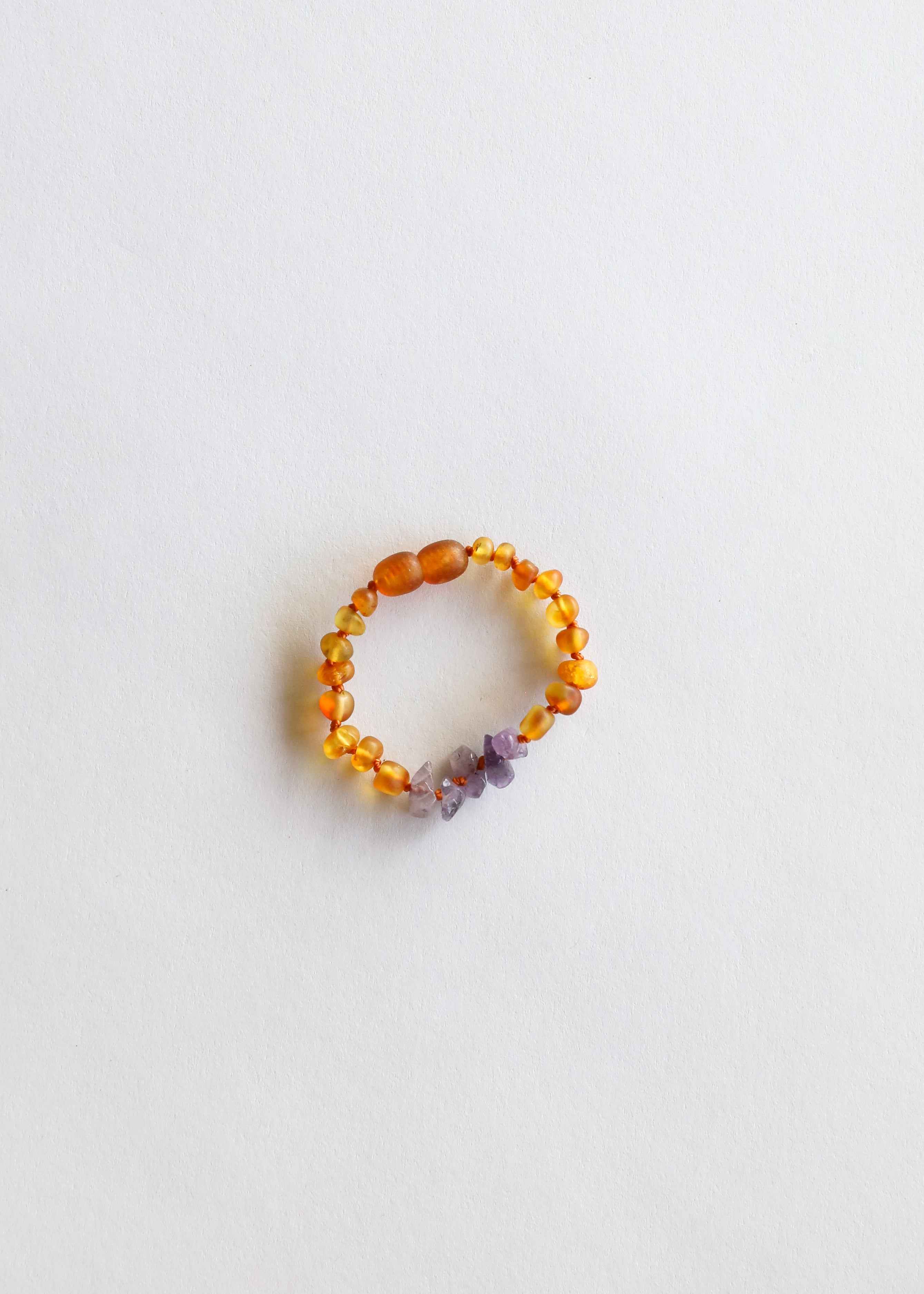 Raw Honey Baltic Amber + Raw Amethyst || Anklet or Bracelet by CanyonLeaf