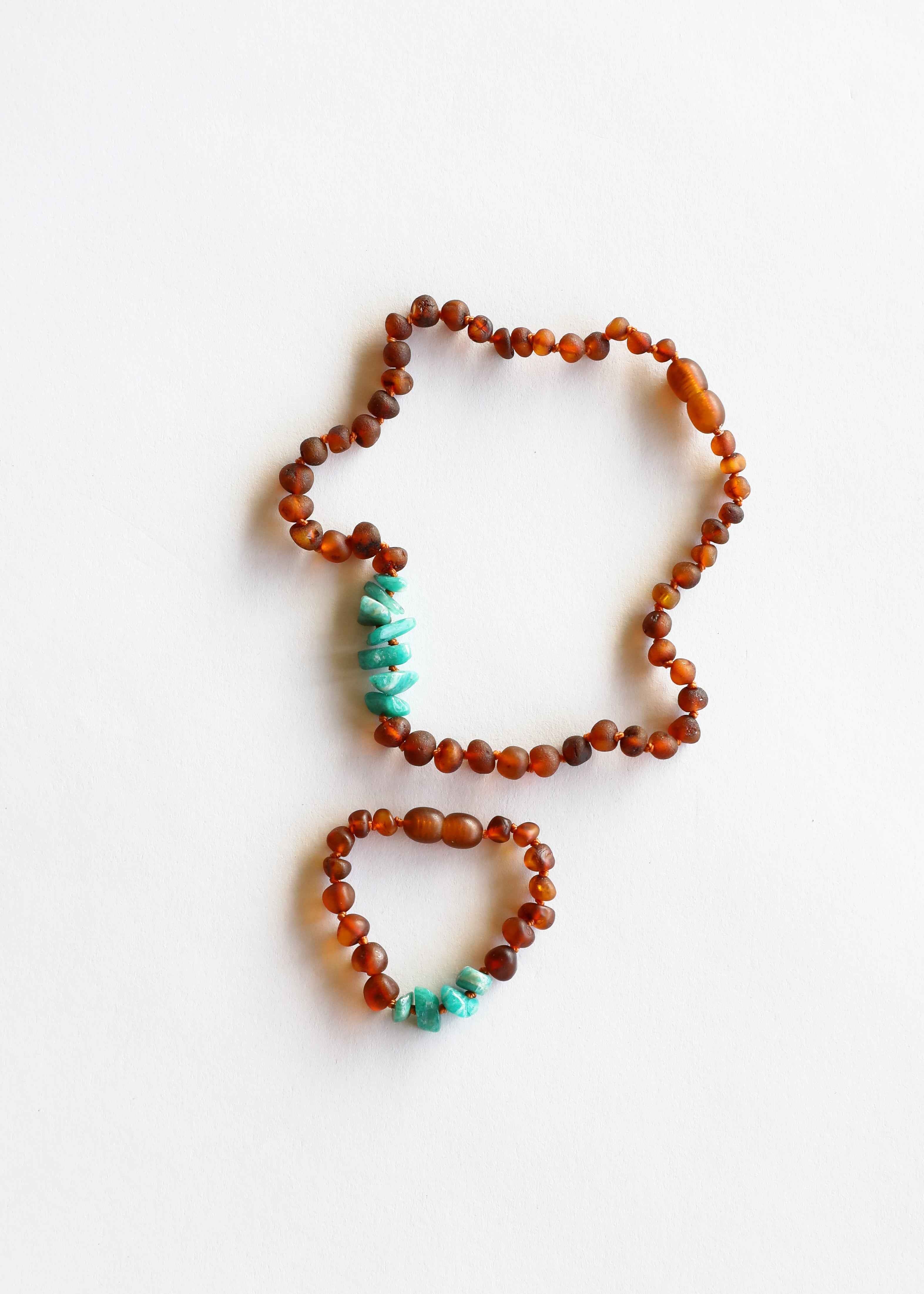 Raw Cognac Baltic Amber + Raw Amazonite || Kids Set by CanyonLeaf