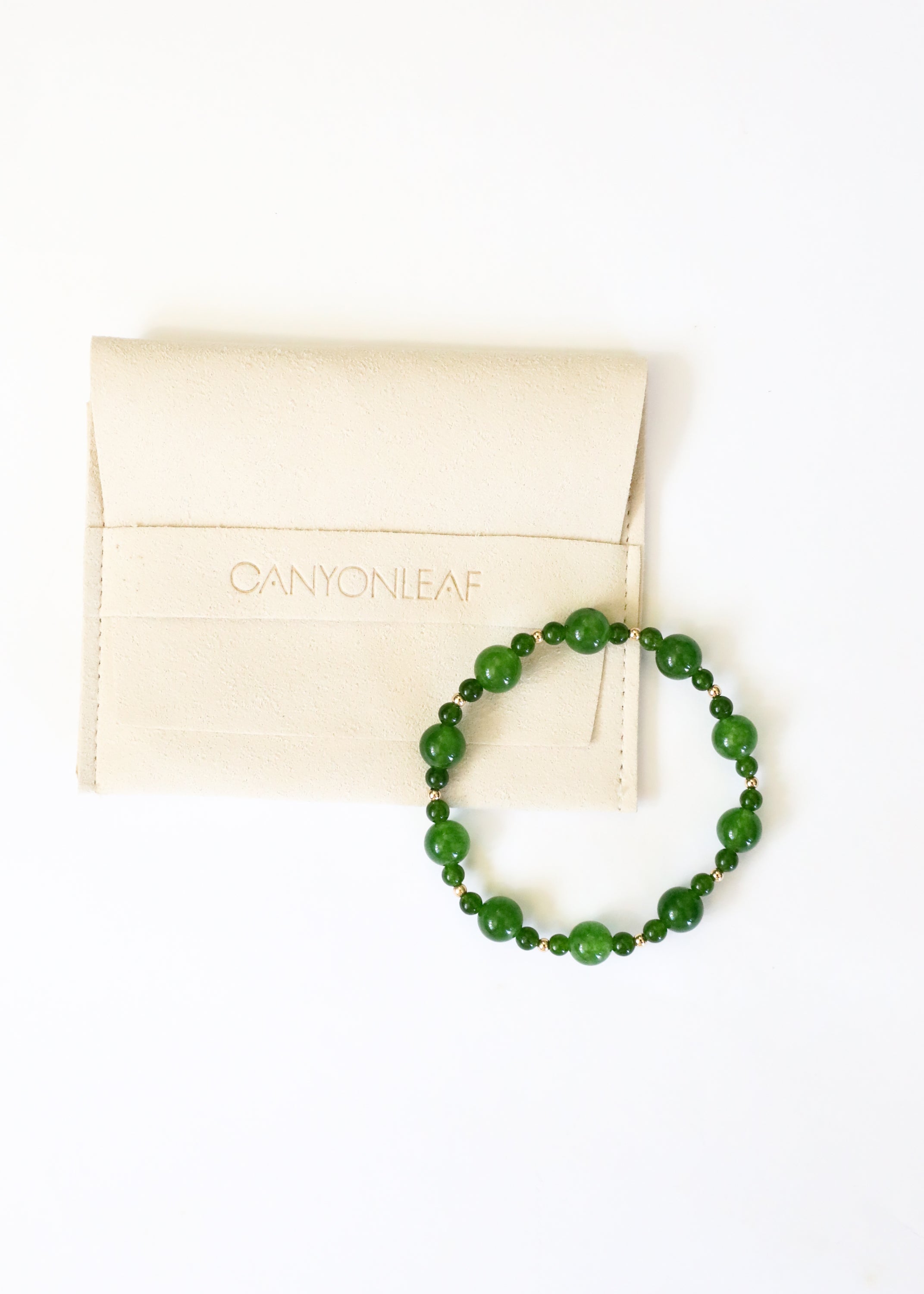 Green Jade + 14k Gold Filled || Stretch Bracelet by CanyonLeaf