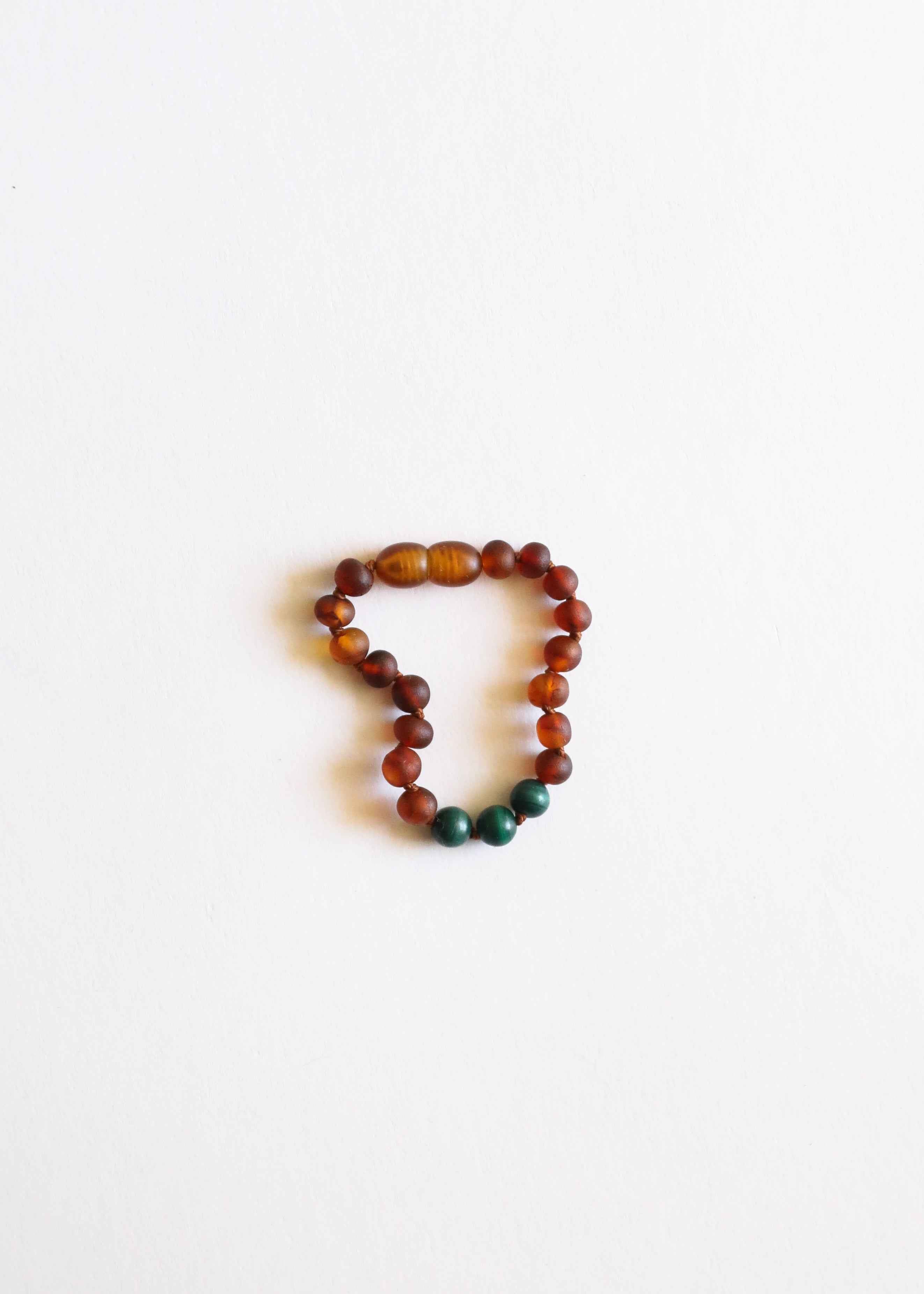 Raw Cognac Baltic Amber + Malachite || Anklet or Bracelet
