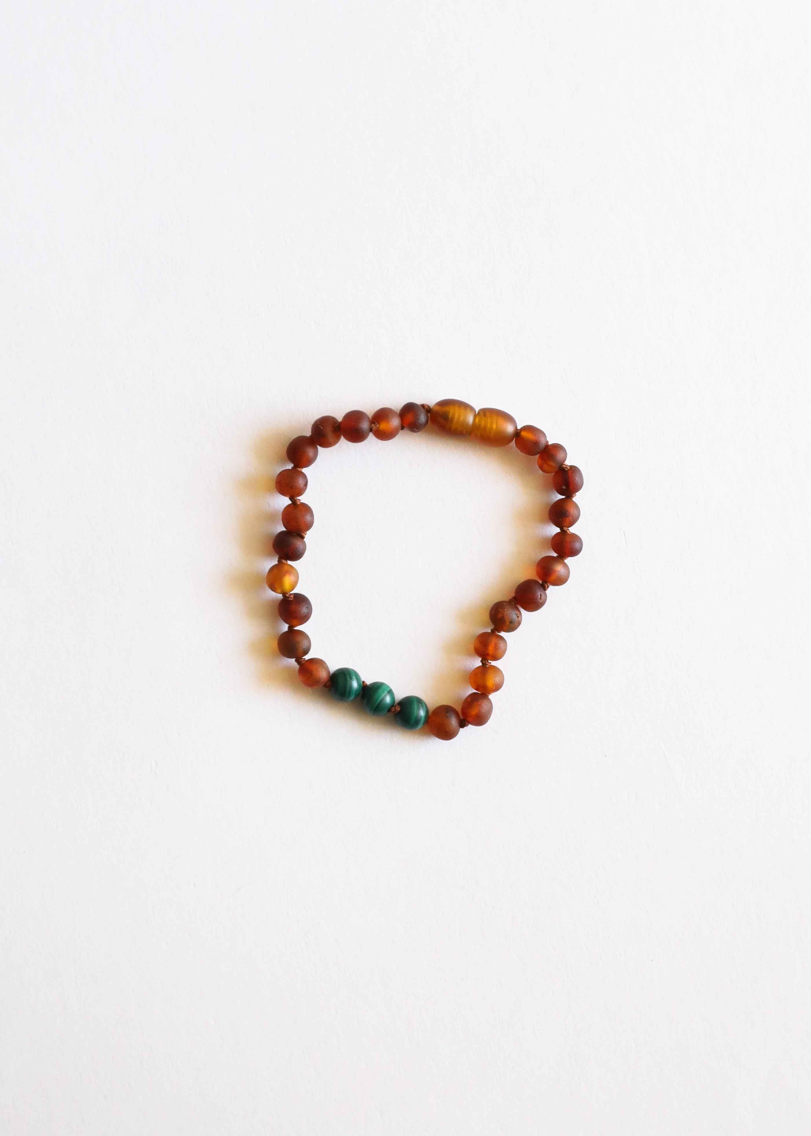 Raw Cognac Baltic Amber + Malachite || Anklet or Bracelet by CanyonLeaf