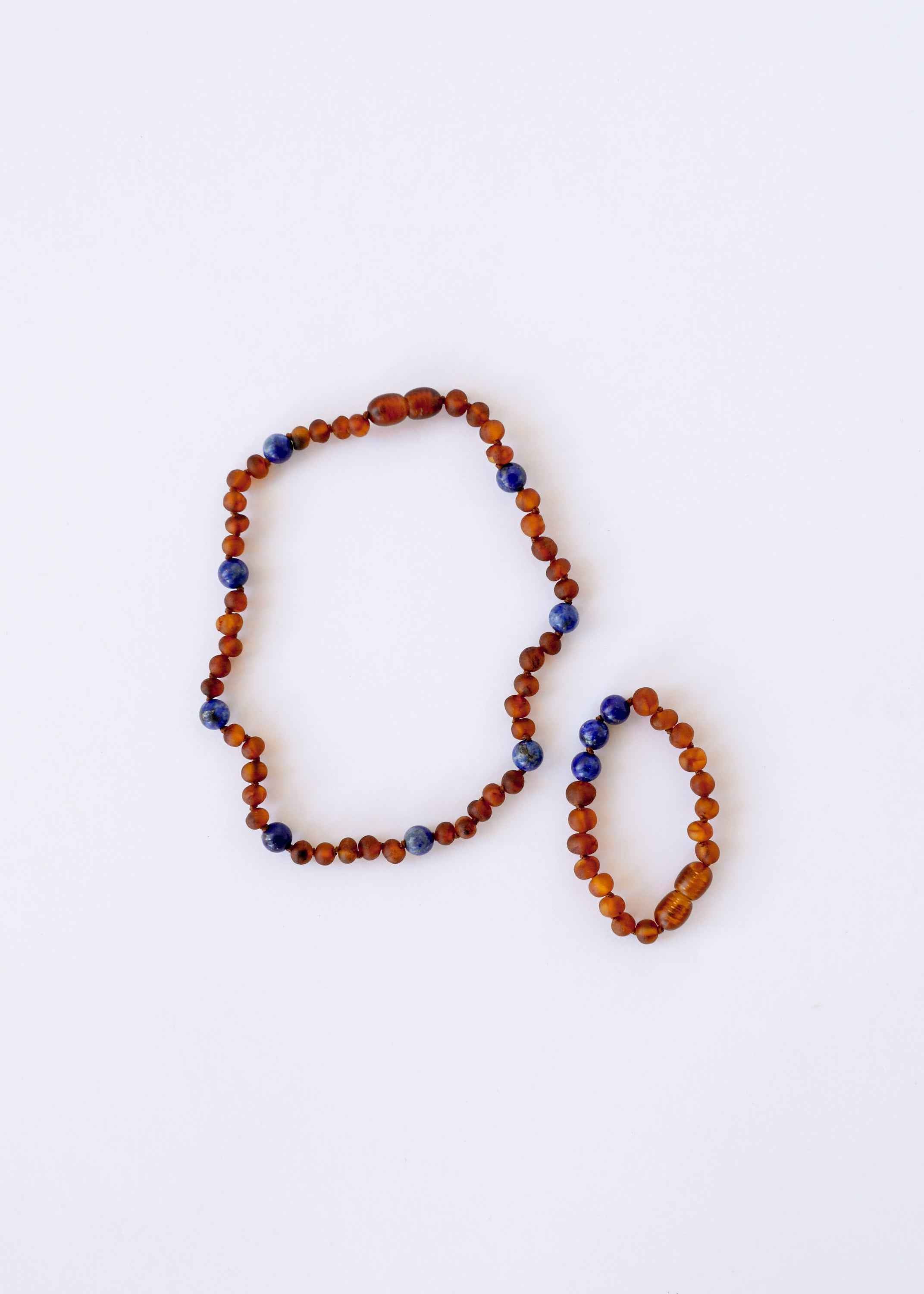 Raw Cognac Baltic Amber + Lapis Lazuli || Halo Necklace || by CanyonLeaf