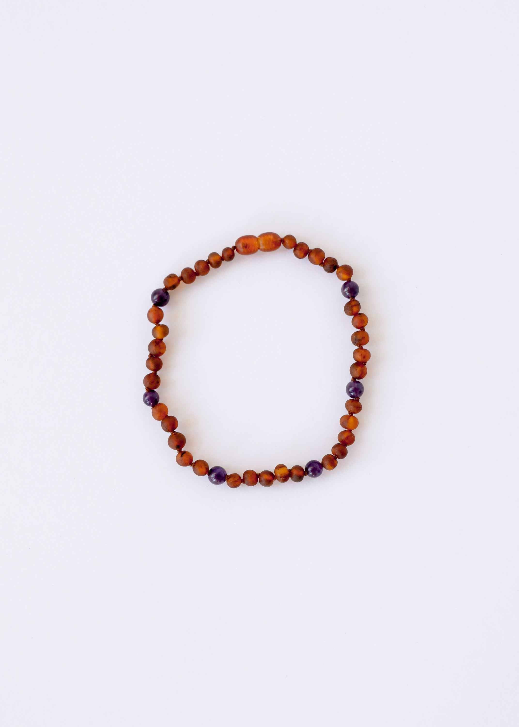 Raw Cognac Baltic Amber + Amethyst || Halo Necklace ||