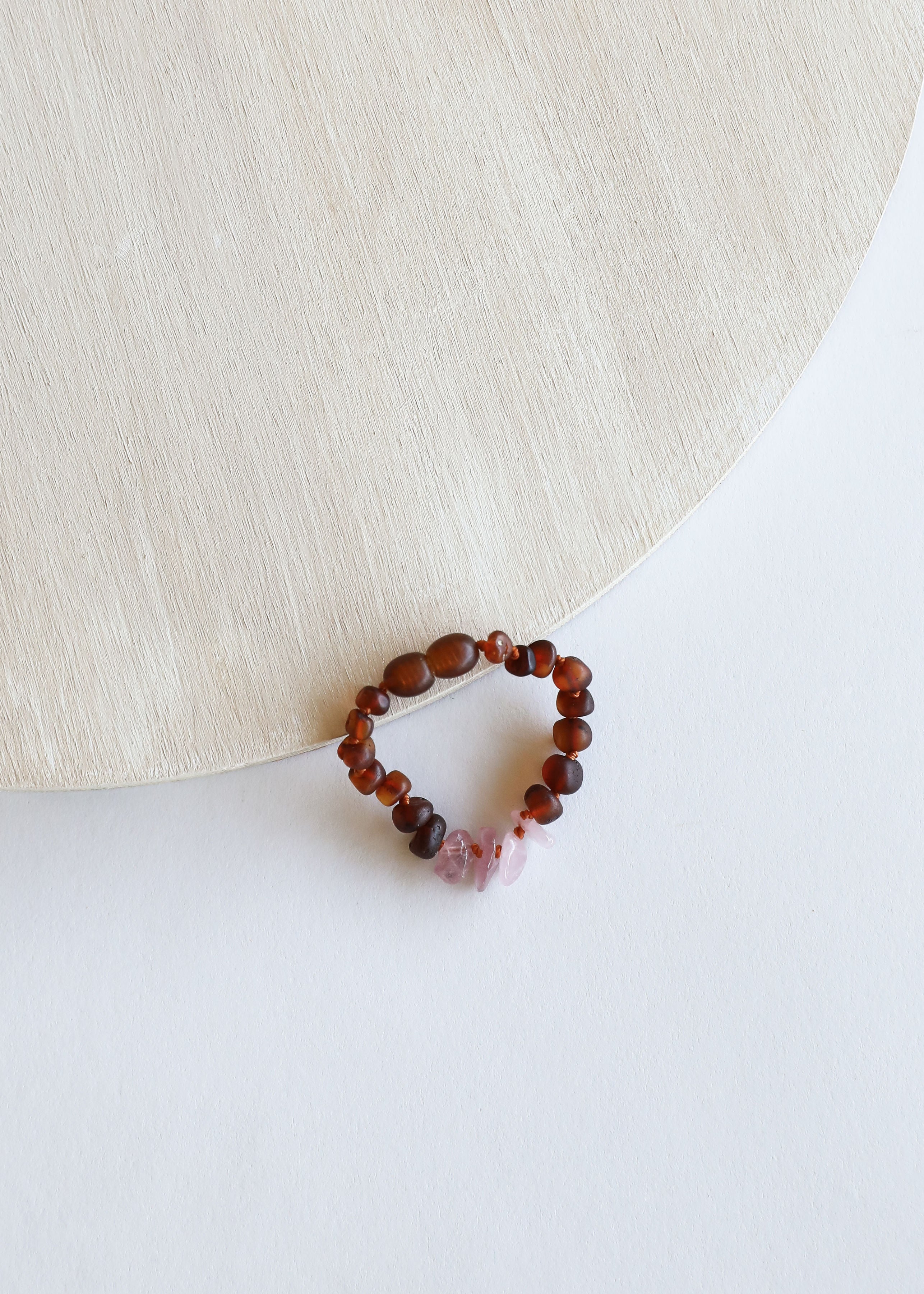 Raw Cognac Baltic Amber + Raw Rose Quartz || Bracelet Set by CanyonLeaf