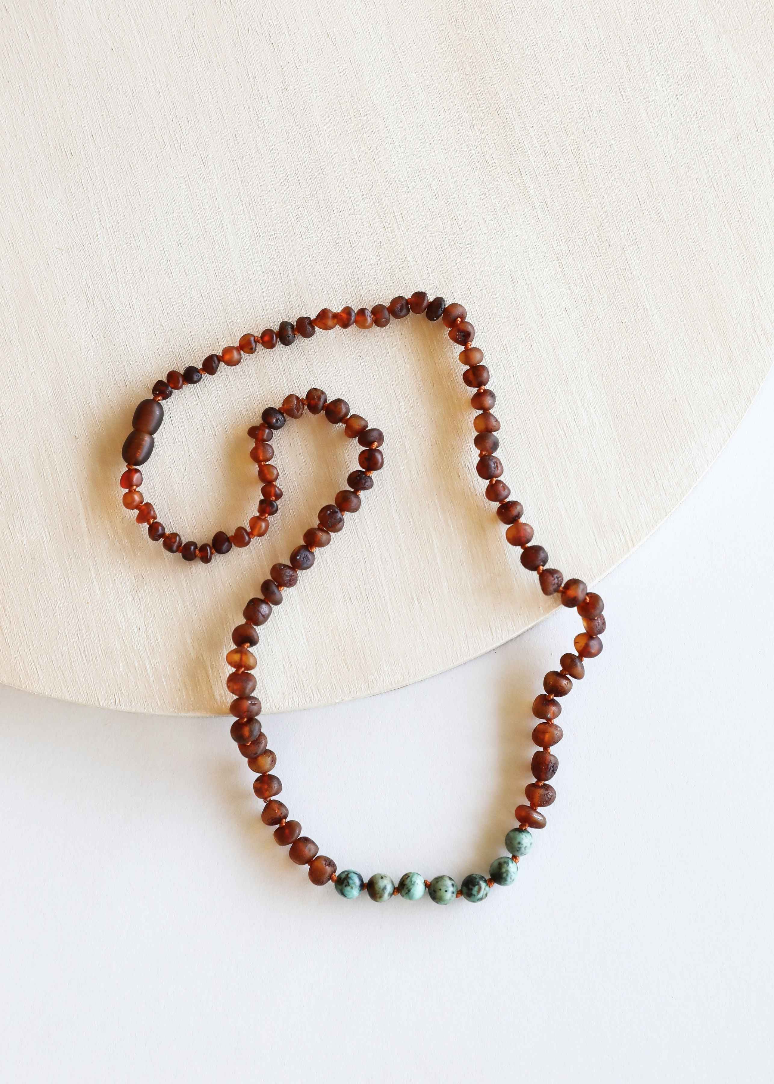 Raw Cognac Baltic Amber + Turquoise Jasper || Necklace Set by CanyonLeaf