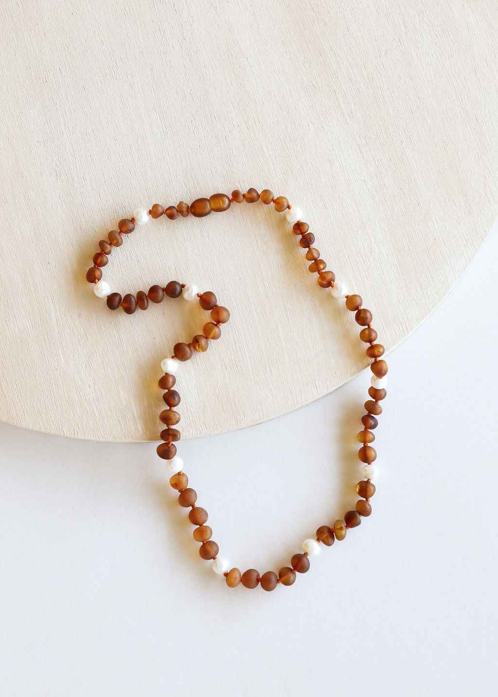 Raw Cognac Baltic Amber + Pearl Halo || Necklace by CanyonLeaf