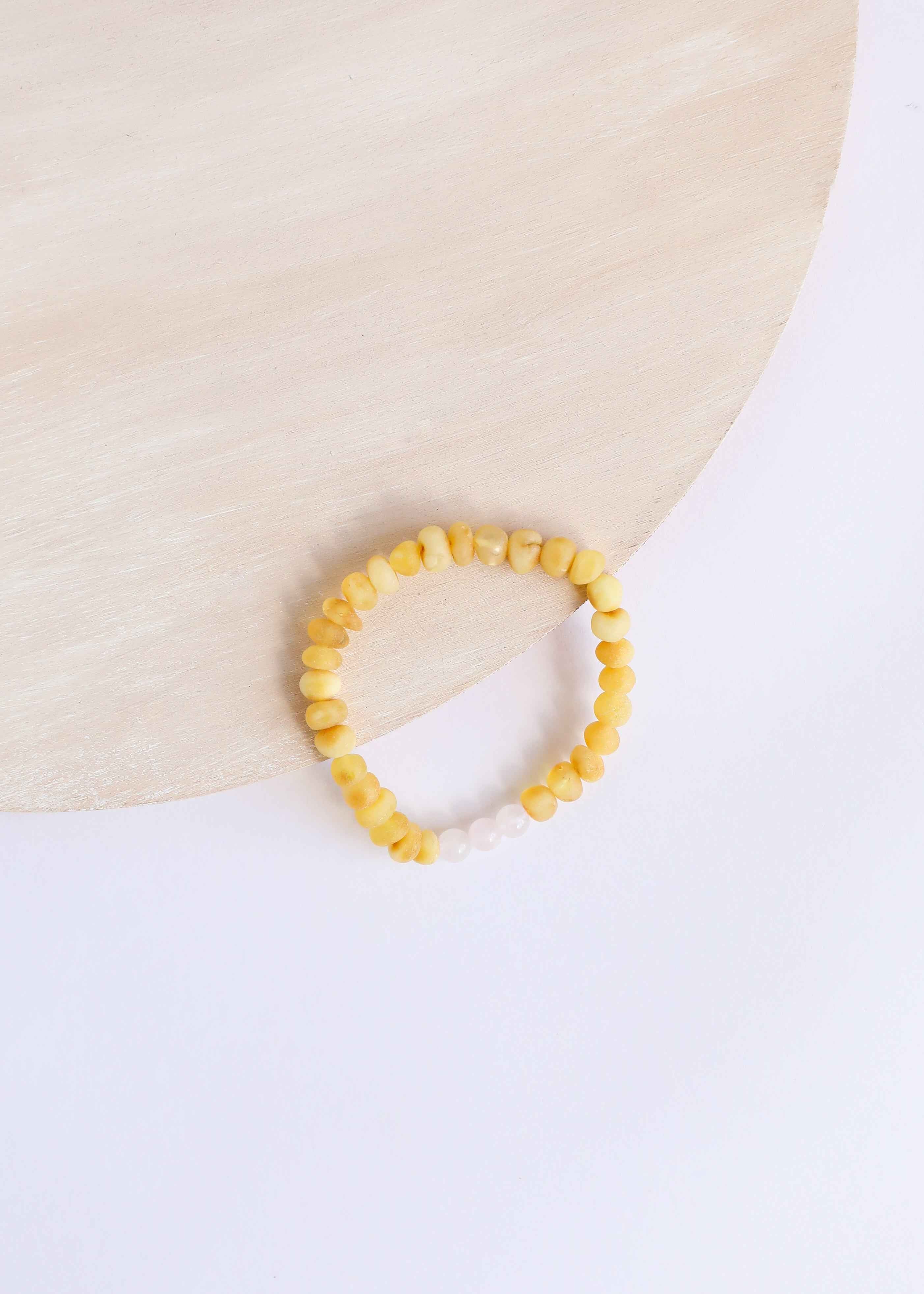 Raw Honey Baltic Amber + Rose Quartz || Adult Bracelet by CanyonLeaf