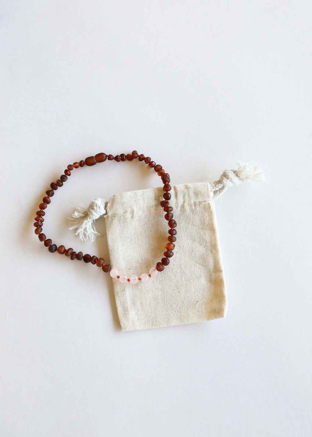 Polished Cognac Baltic Amber + Rose Quartz || Necklace by CanyonLeaf