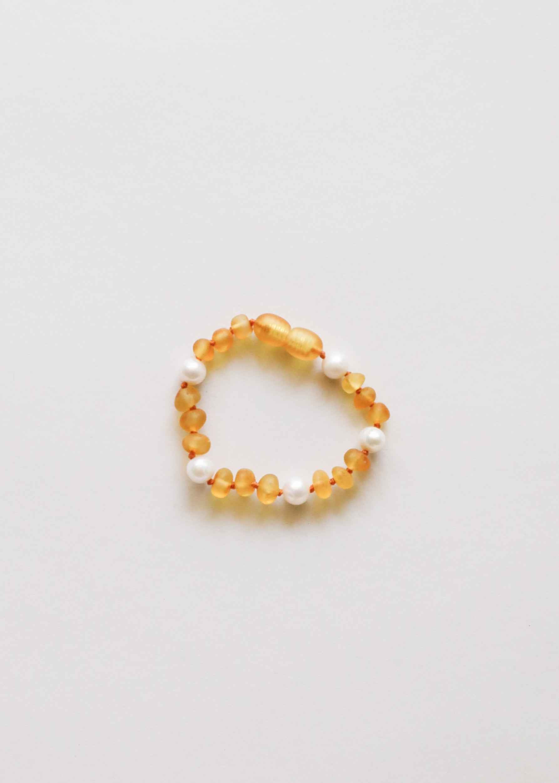 Raw Honey Baltic Amber + Pearl Halo || Anklet or Bracelet