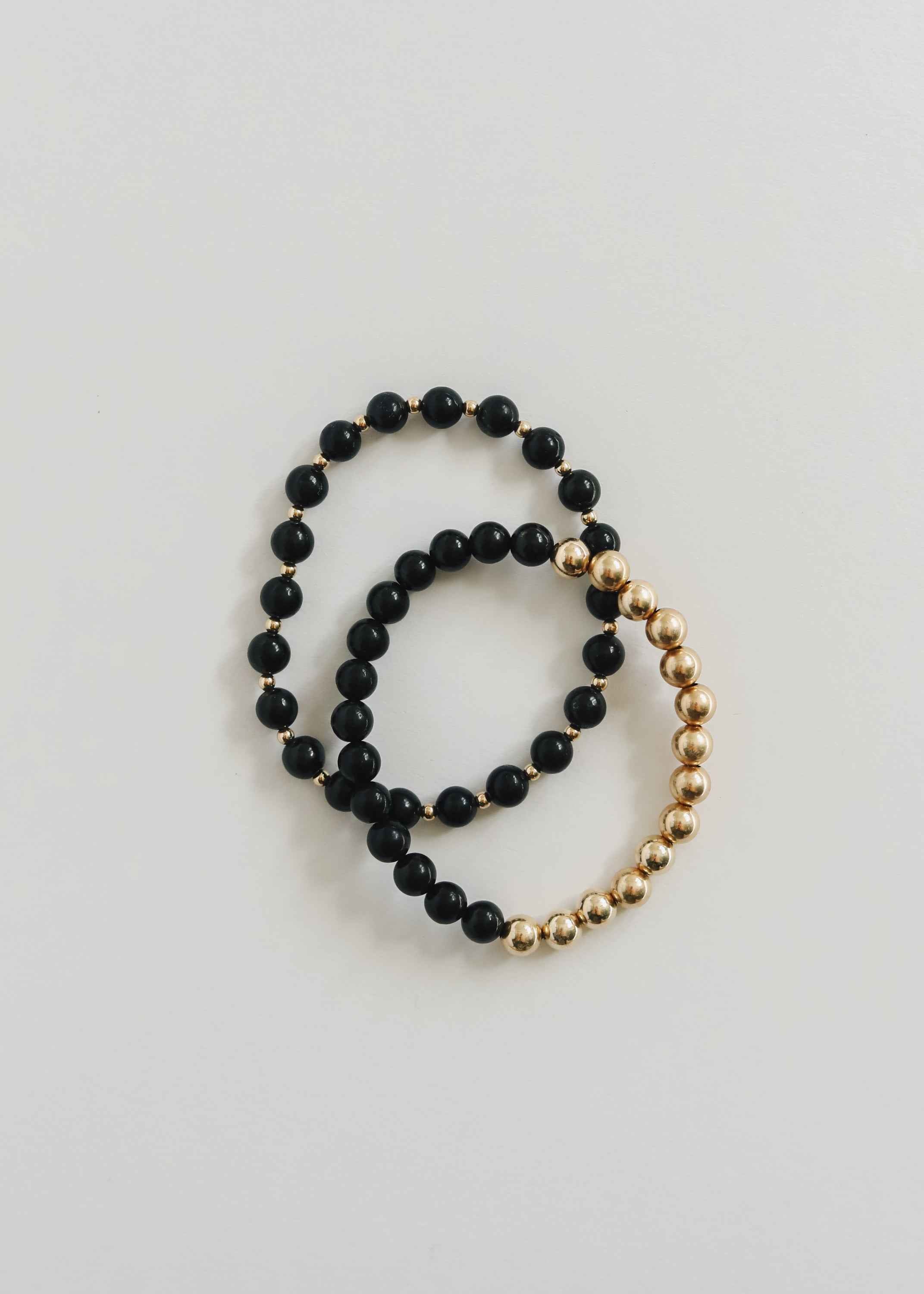 Shungite : 14k Gold Filled Sun + Moon || Stretch Bracelets by CanyonLeaf