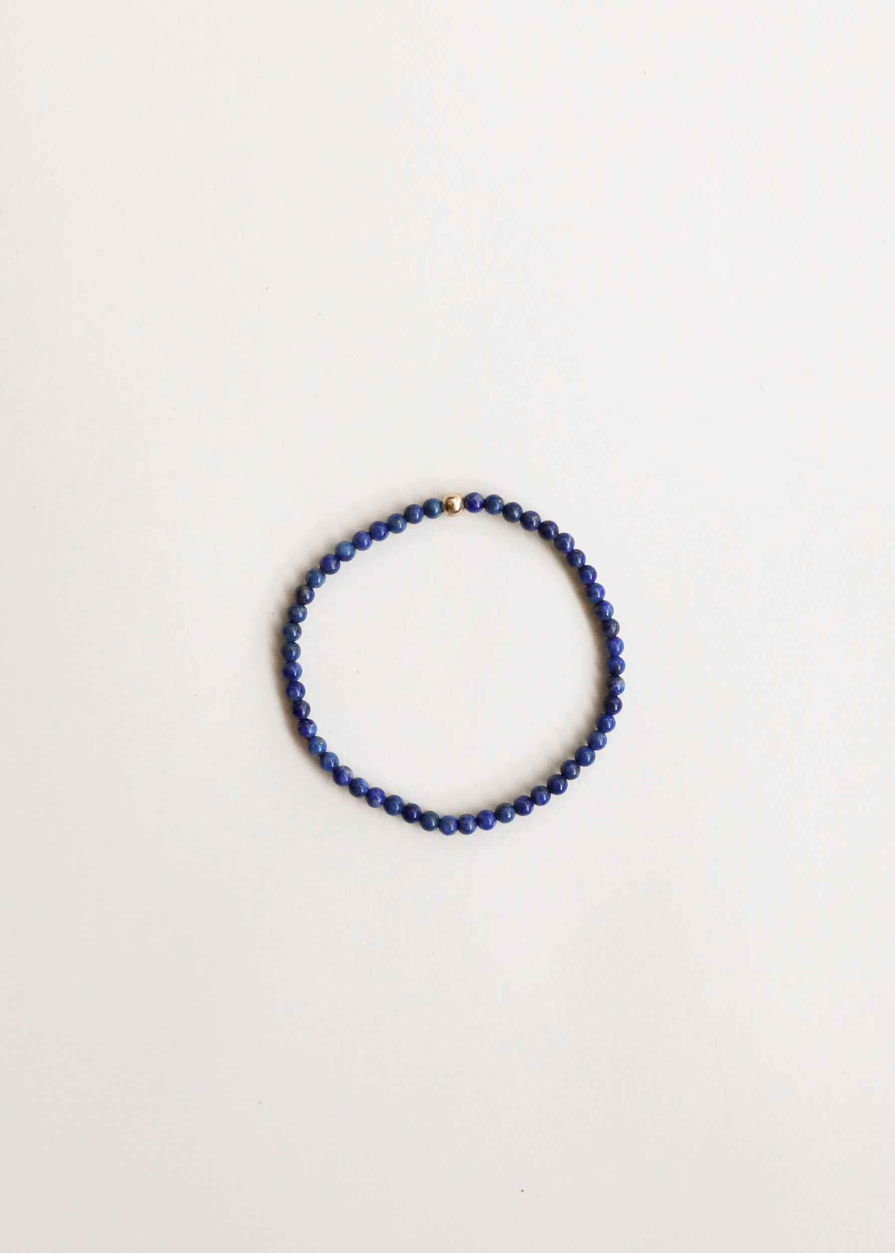 Lapis Lazuli + 14K Gold Filled Beaded Stretch Bracelet