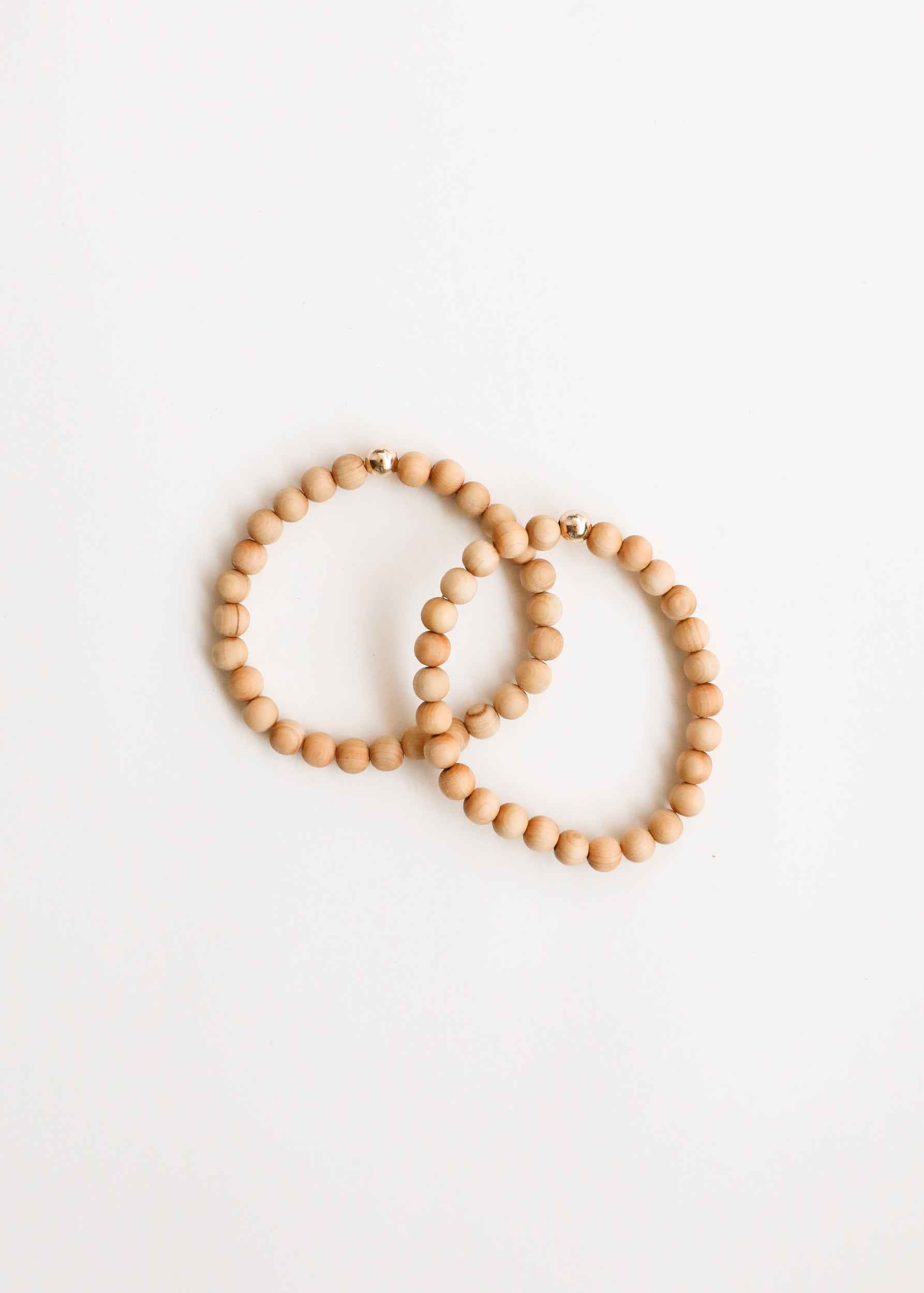 Cypress Wood + 14K Gold Filled || Beaded Stretch Bracelet