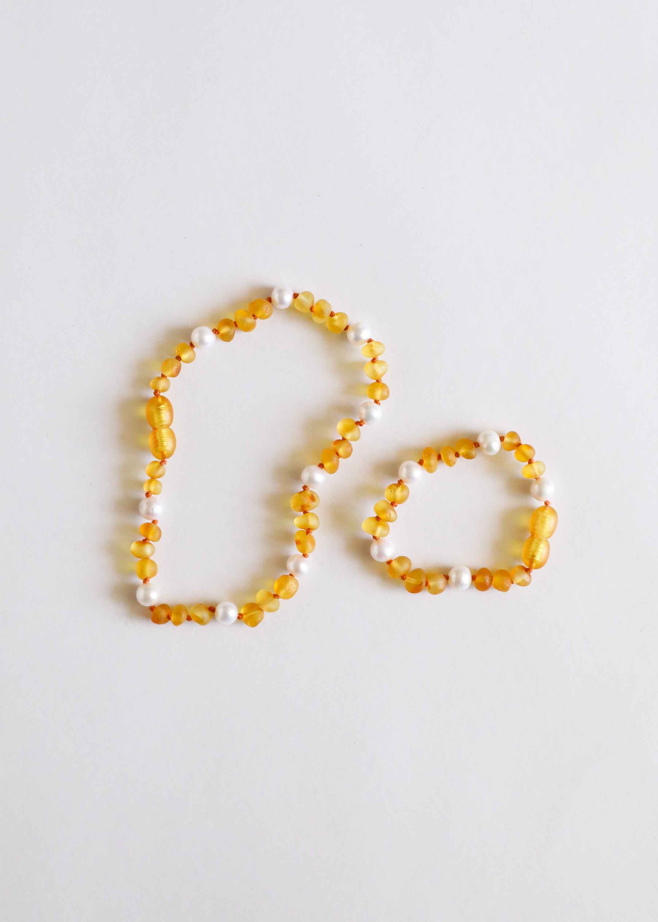 Raw Honey Baltic Amber + Pearl Halo || Anklet or Bracelet by CanyonLeaf