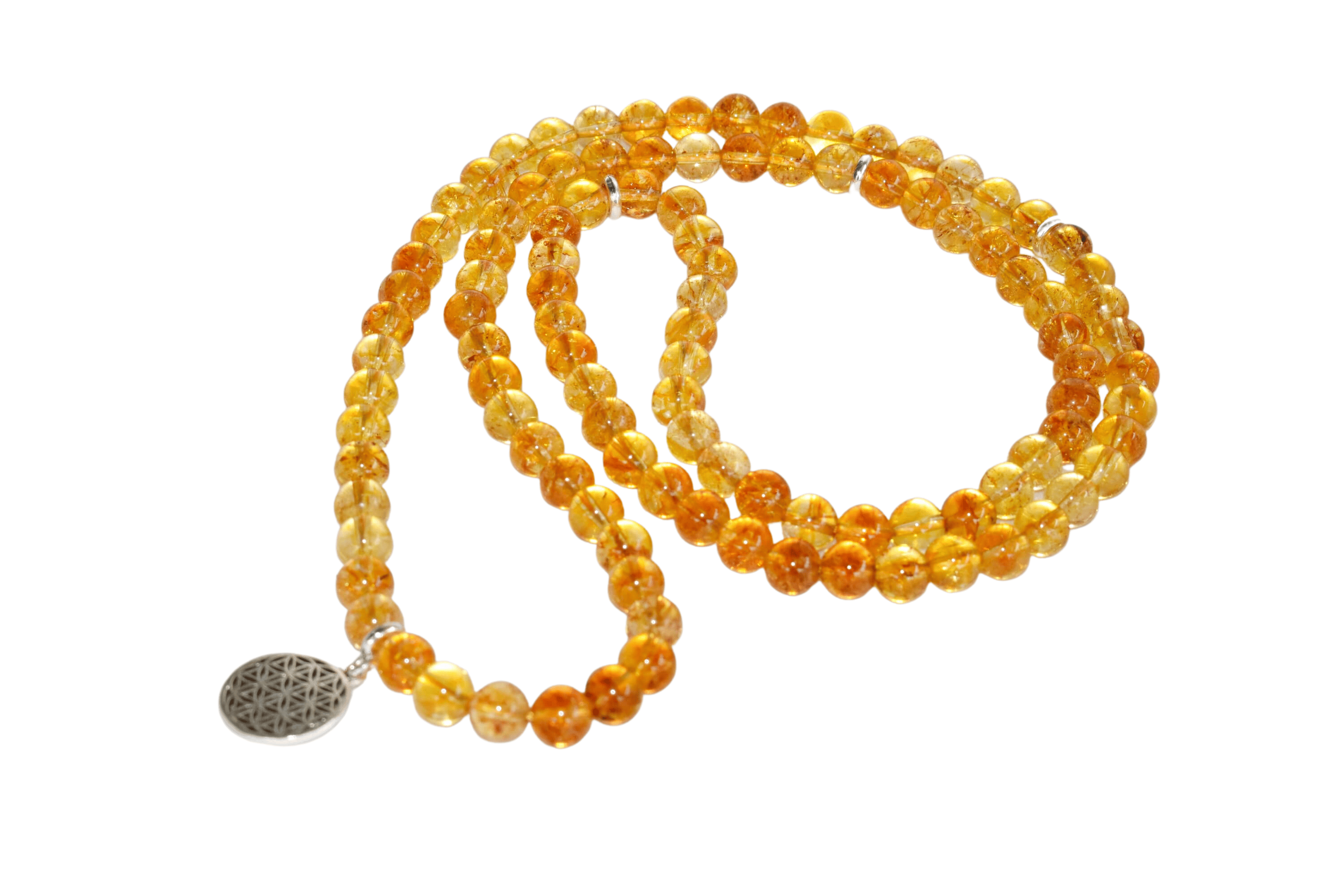 Heated Citrine Beads Mala Bracelet, 108 Prayer Beads Necklace (Prosperity and Success) DestGlow