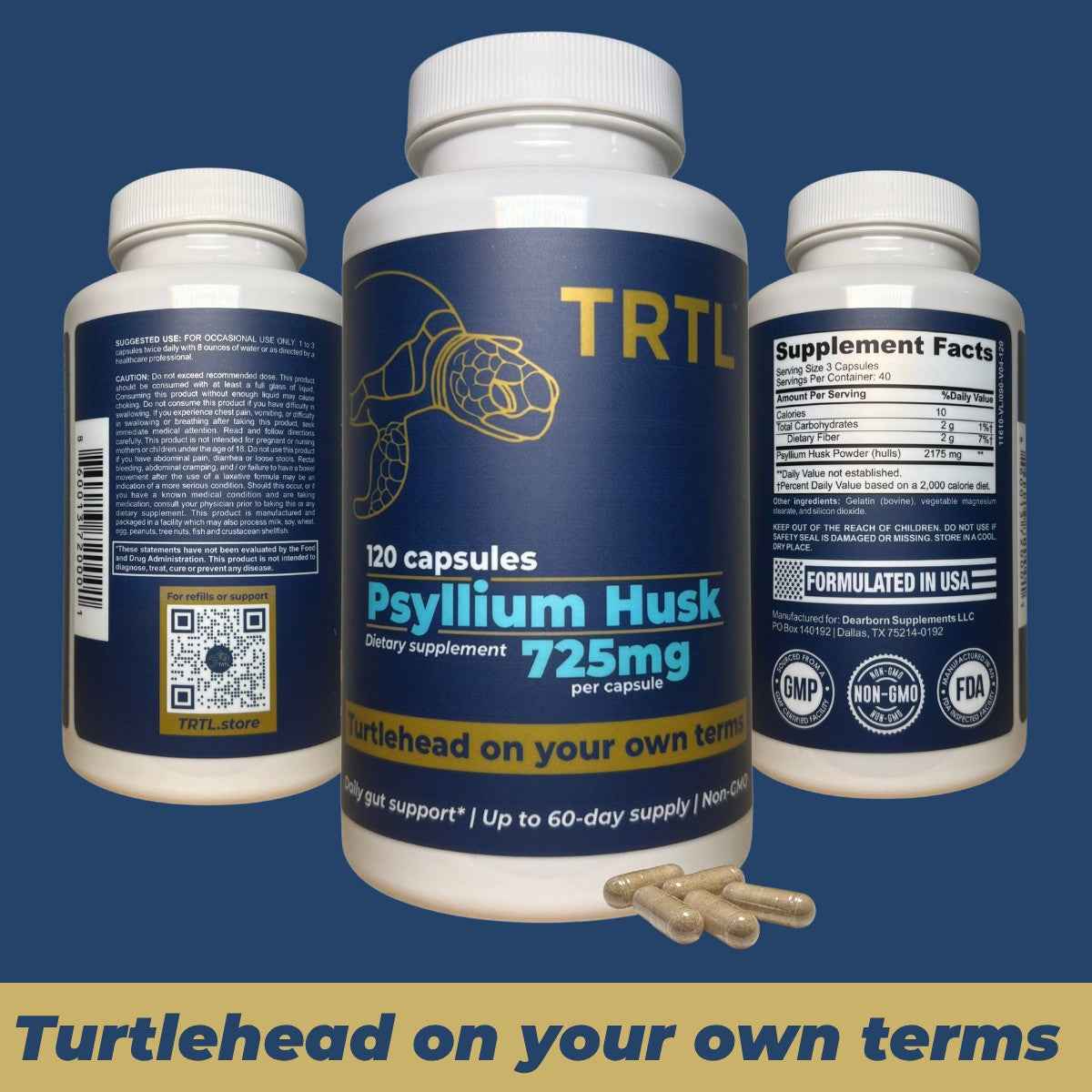 TRTL Psyllium Husk 725mg Capsules 120 Count