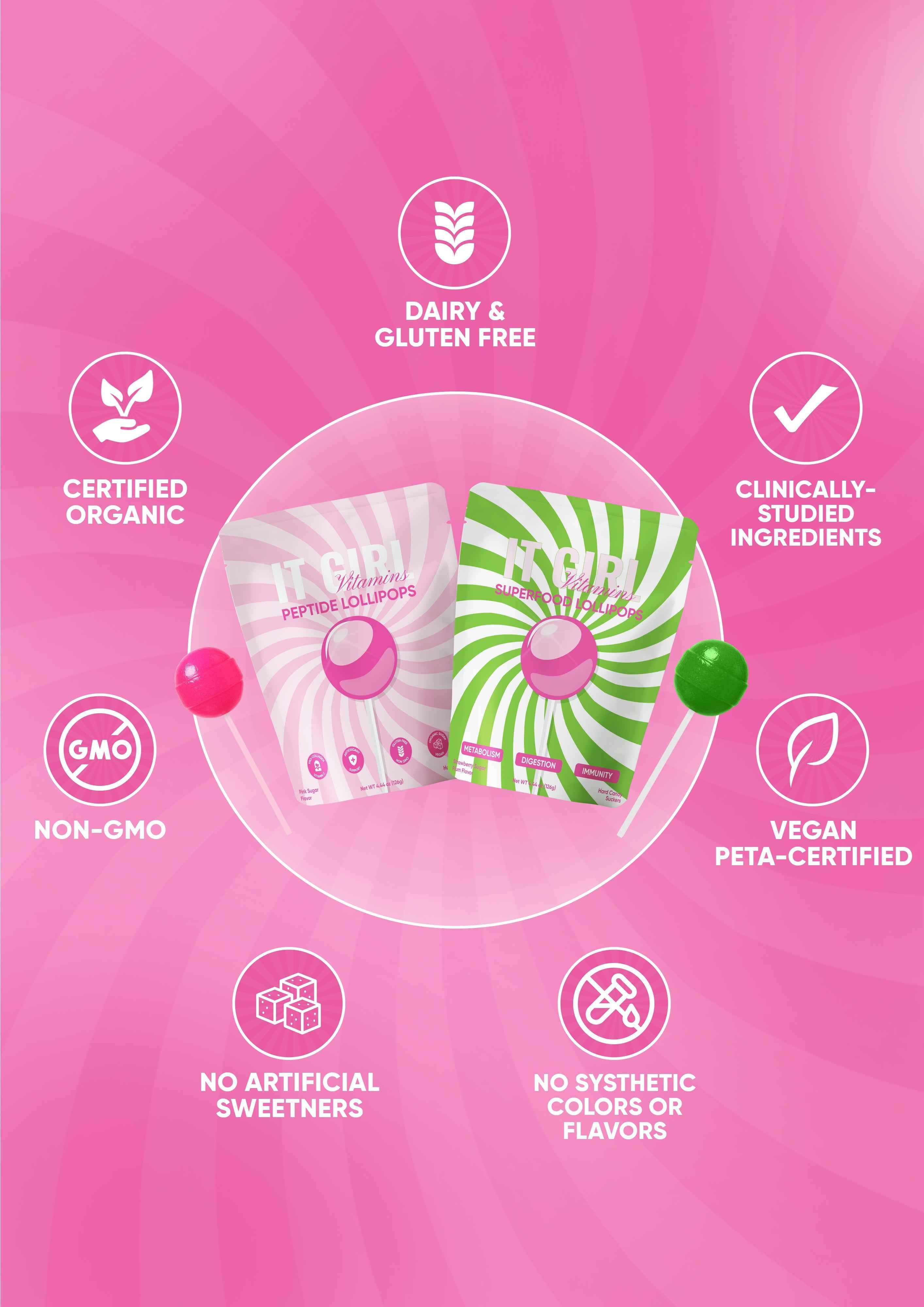 It Girl Superfood Greens Lollipops - Vegan Candy with Supergreens, Vitamins & Antioxidants