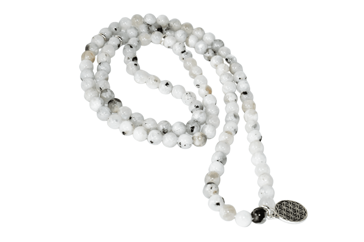 Rainbow Moonstone Beads Mala Bracelet, 108 Prayer Beads Necklace (Creativity and Compassion)Â DestGlow