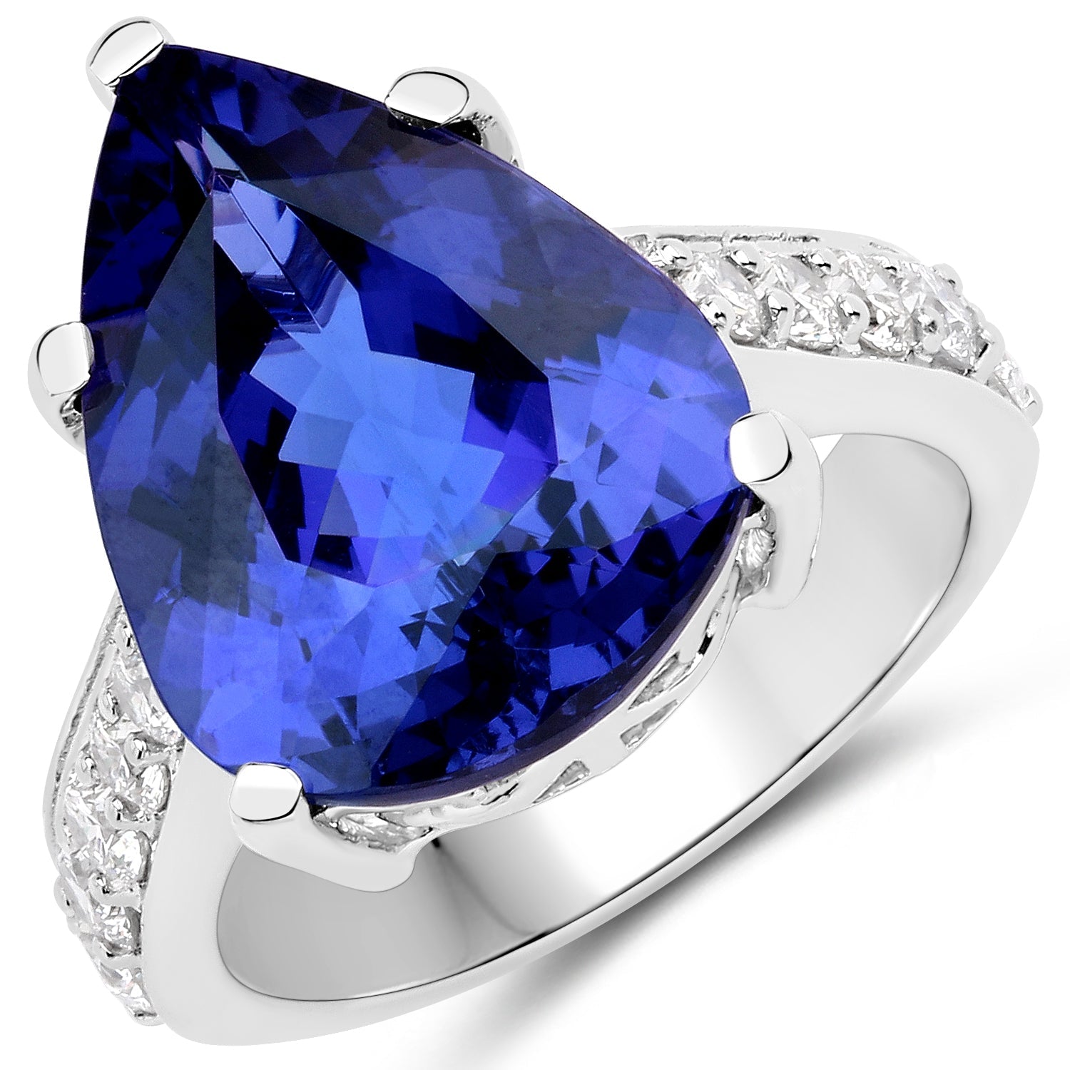 11.40 Carat Genuine Tanzanite and White Diamond 18K White Gold Ring by Bids.com