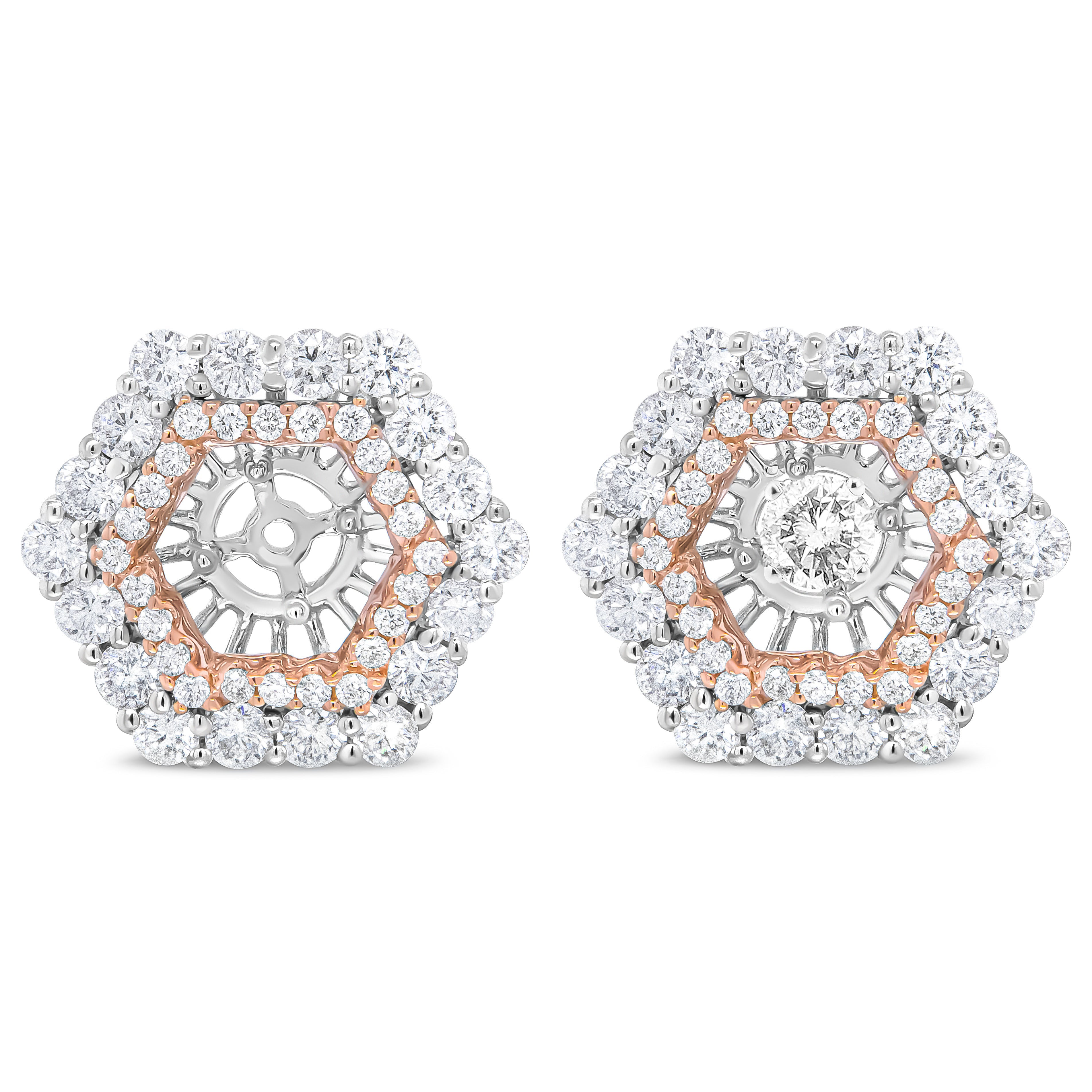 14K Rose and White Gold 1 7/8 Cttw Round Diamond Double Halo Earring Jacket for 6mm Round Studs (G-H Color, VS2-SI1 Clarity) by Bids.com