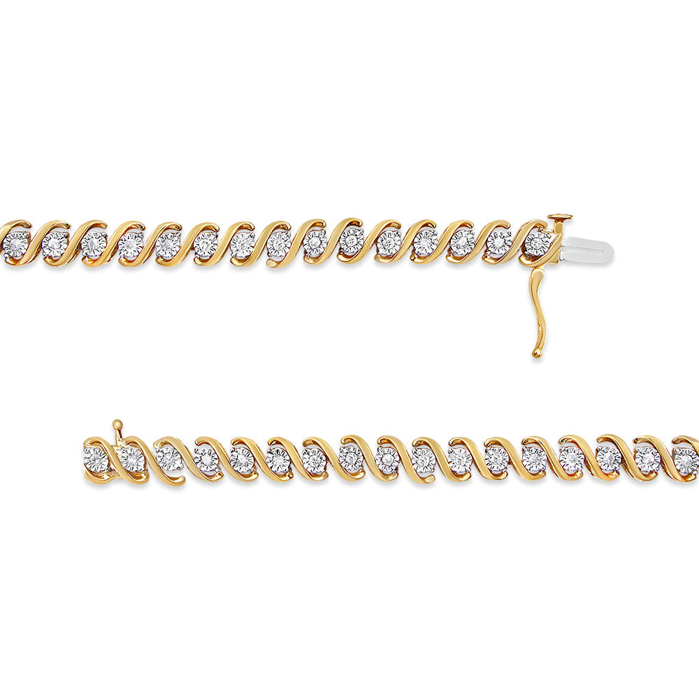 14K Yellow Gold Plated .925 Sterling Silver 1/2 Cttw Round Miracle-Set Diamond S-Curve Tennis Bracelet (I-J Color, I3 Clarity) - 7" by Bids.com