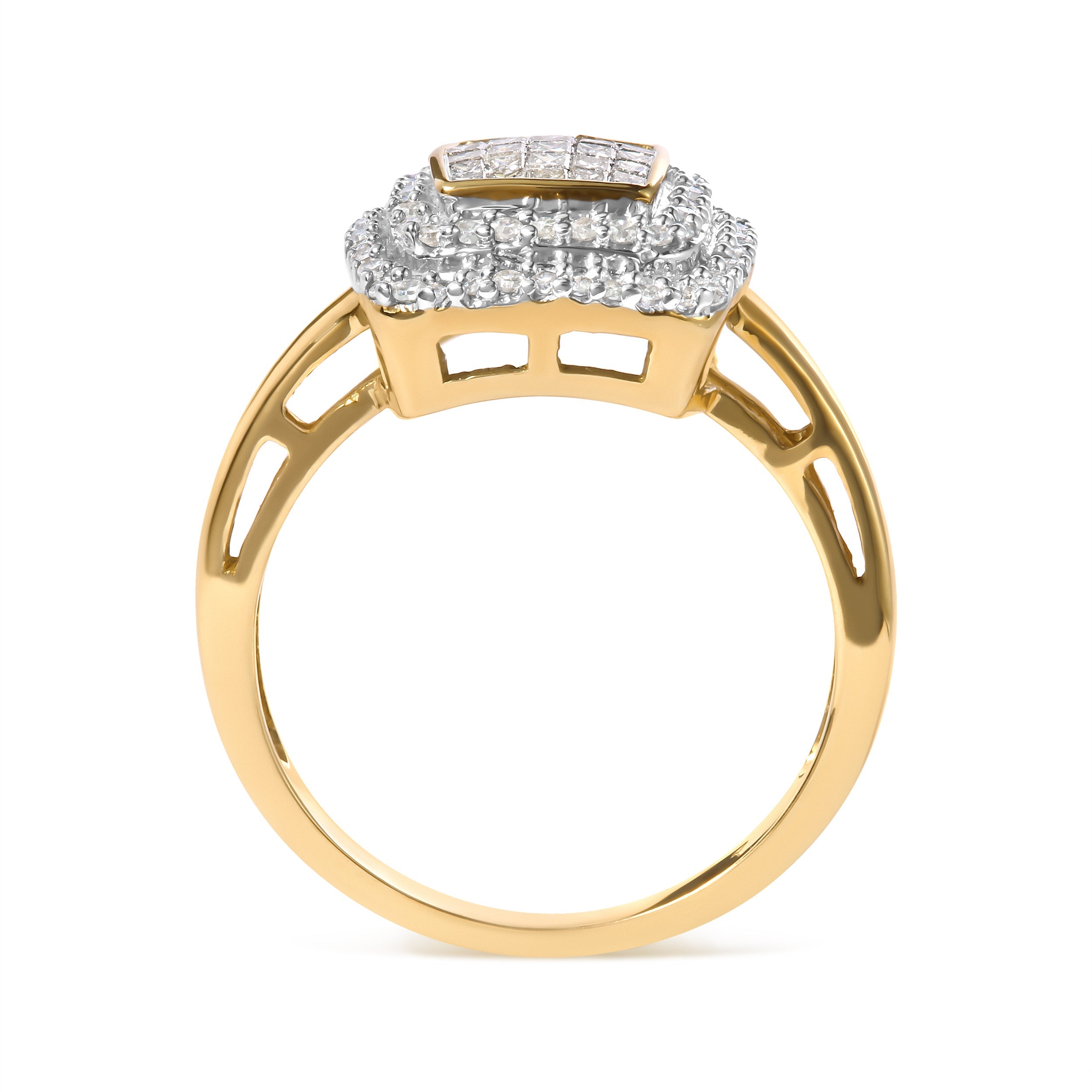 10K Yellow Gold 1/2 cttw Round and Princess Diamond Composite Head and Halo Ring (H-I Color, SI1-SI2 Clarity) - Ring Size 7 by Bids.com