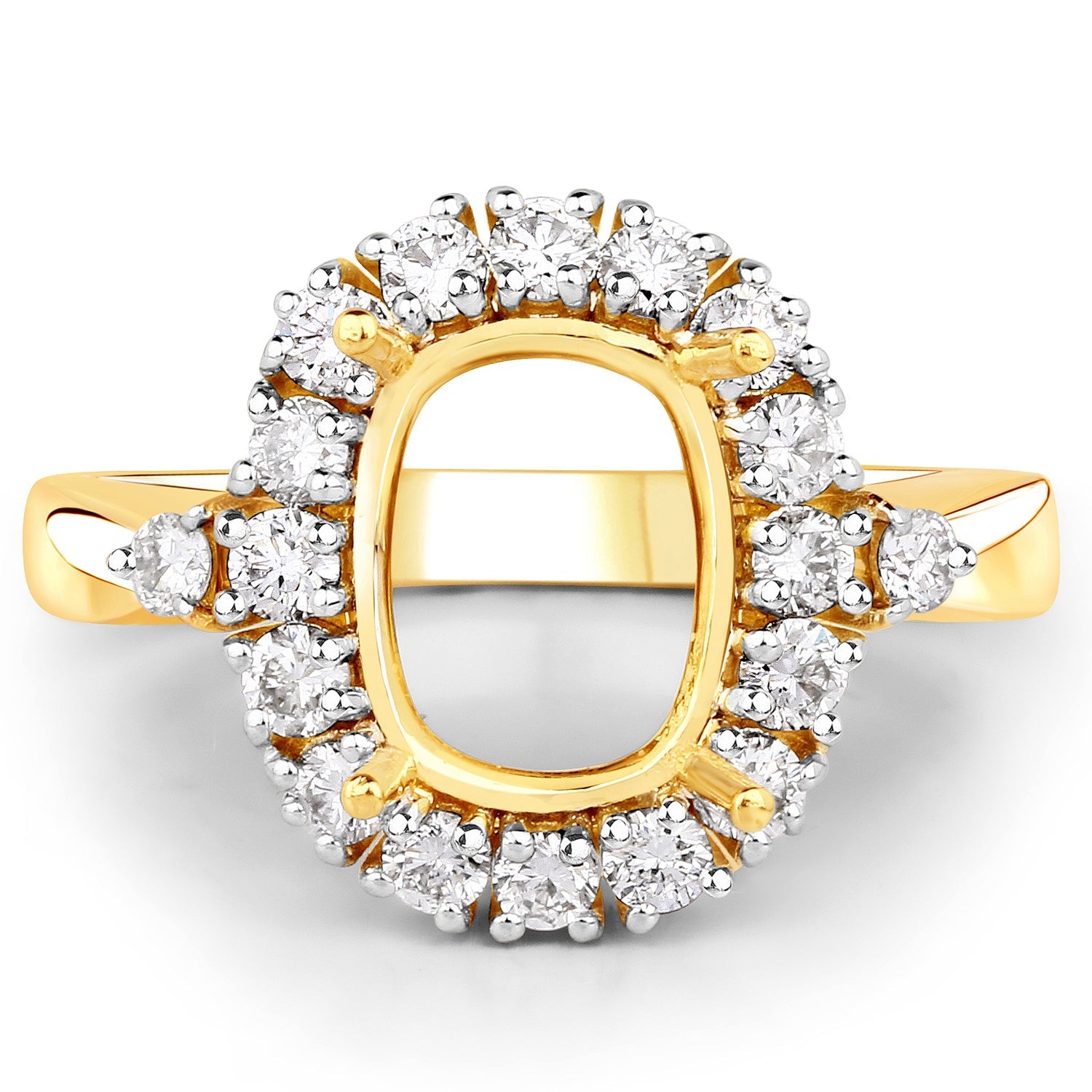 0.54 Carat Genuine White Diamond 14K Yellow Gold Semi Mount Ring - holds 9x7mm Cushion Gemstone by Bids.com