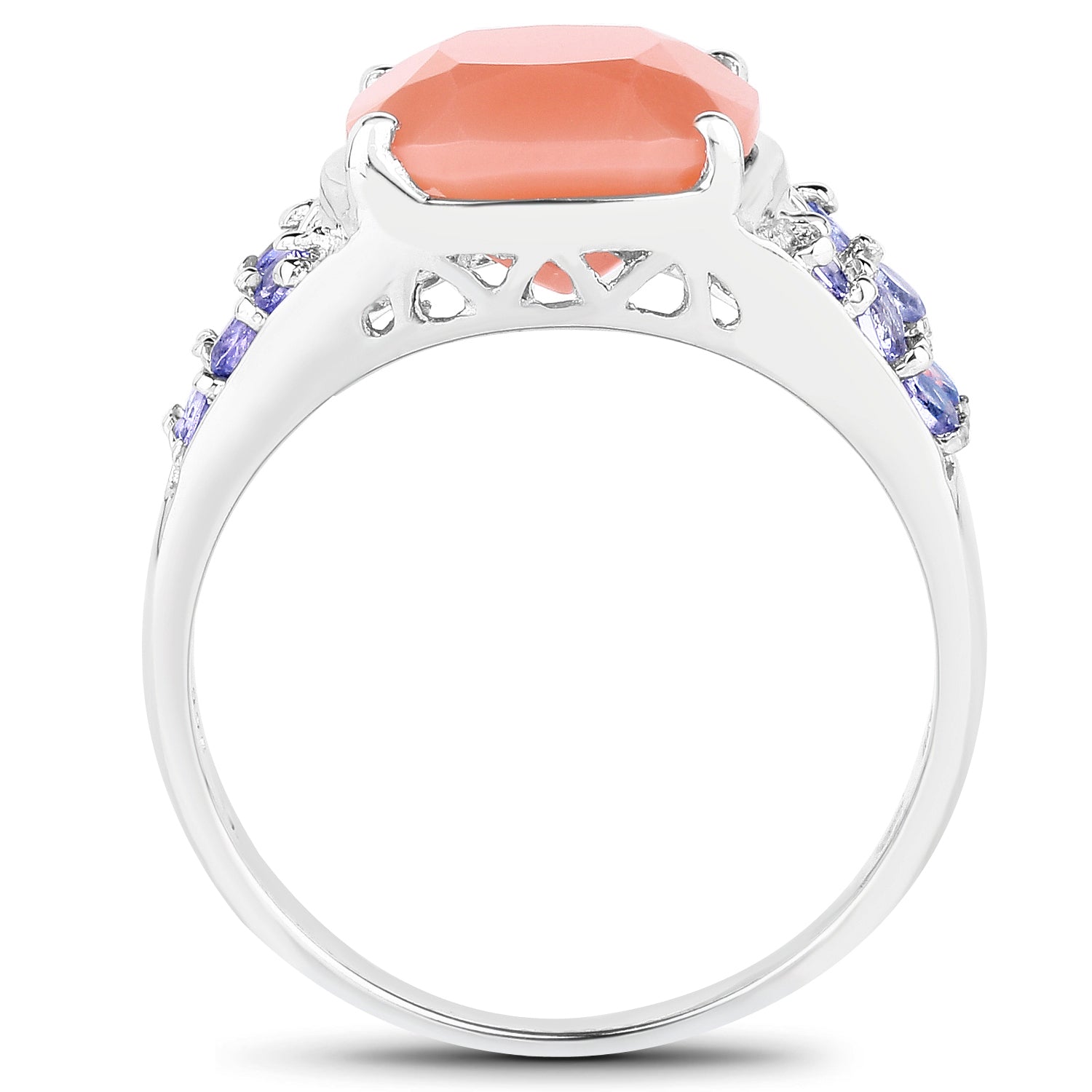 3.97 Carat Genuine Peach Moonstone and Tanzanite .925 Sterling Silver Ring by Bids.com