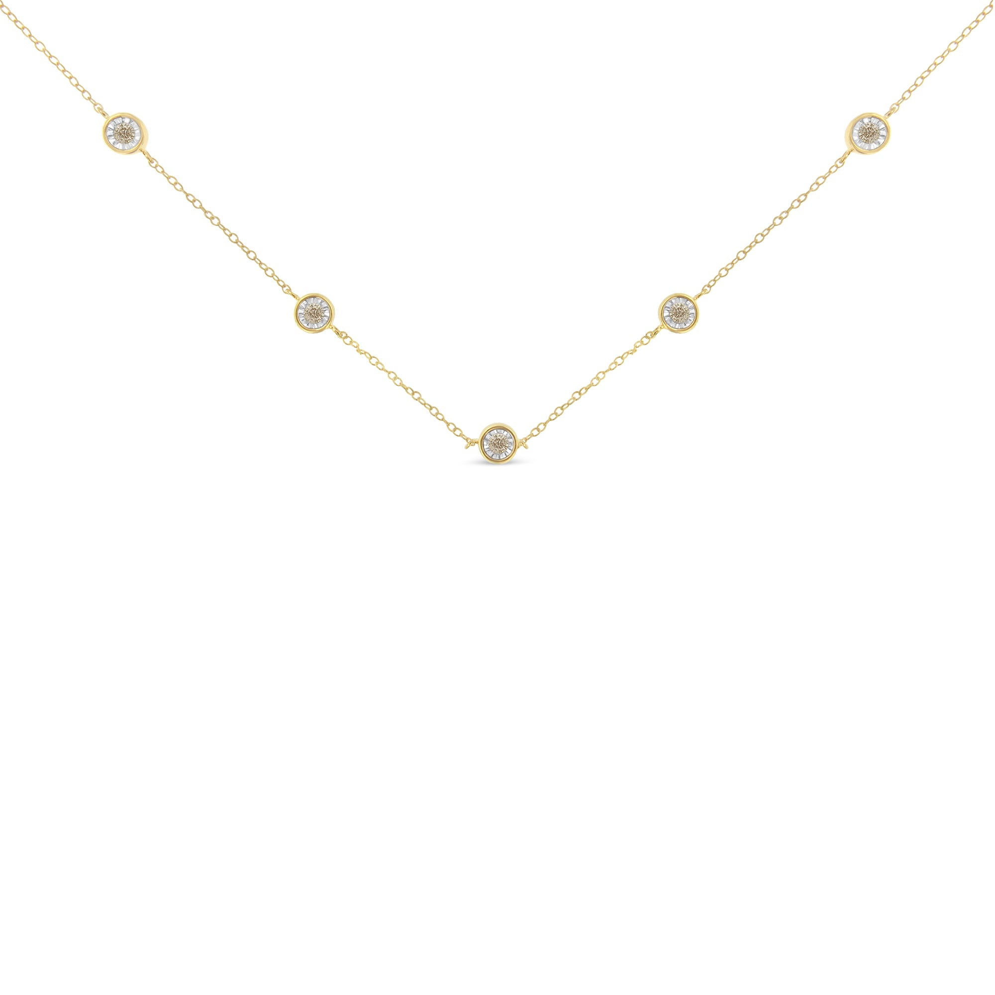 Yellow Color Plated Sterling Silver Diamond Station Necklace (1/2 cttw, K-L Color, I2-I3 Clarity) by Bids.com