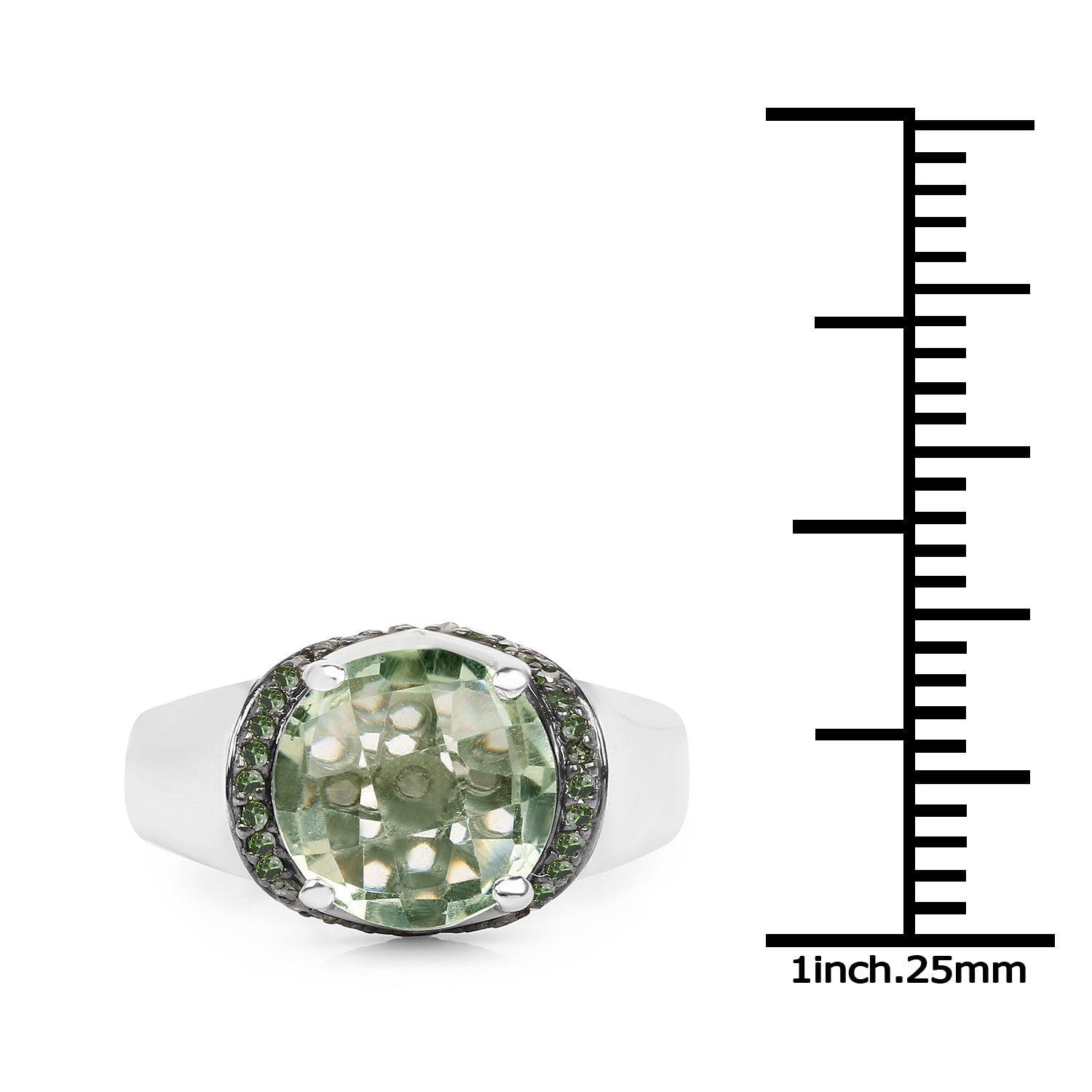 3.95 Carat Genuine Green Amethyst and Green Diamond .925 Sterling Silver Ring by Bids.com