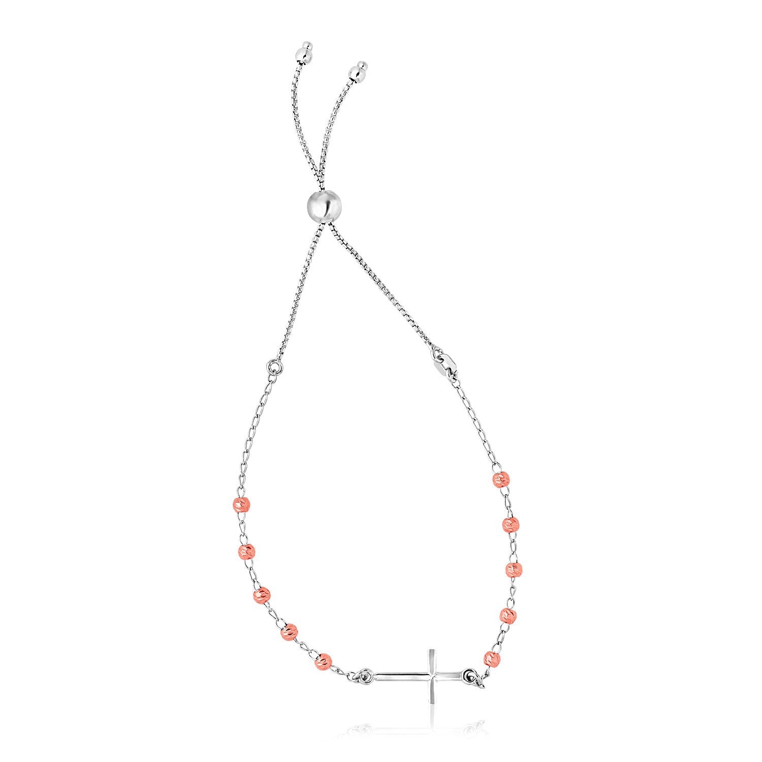 Sterling Silver White and Rose Finish Adjustable Bracelet with Cross by Bids.com