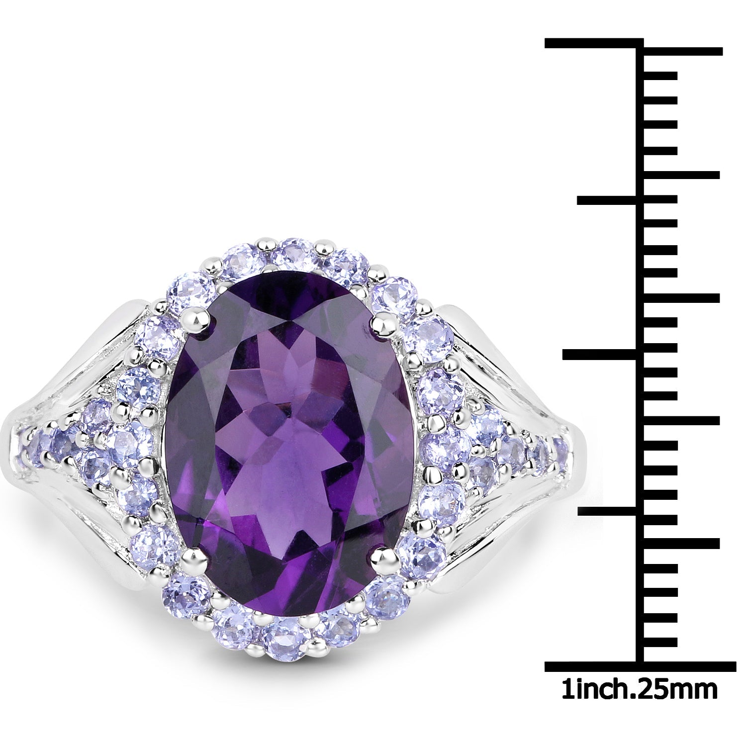5.90 Carat Genuine Amethyst and Tanzanite .925 Sterling Silver Ring by Bids.com