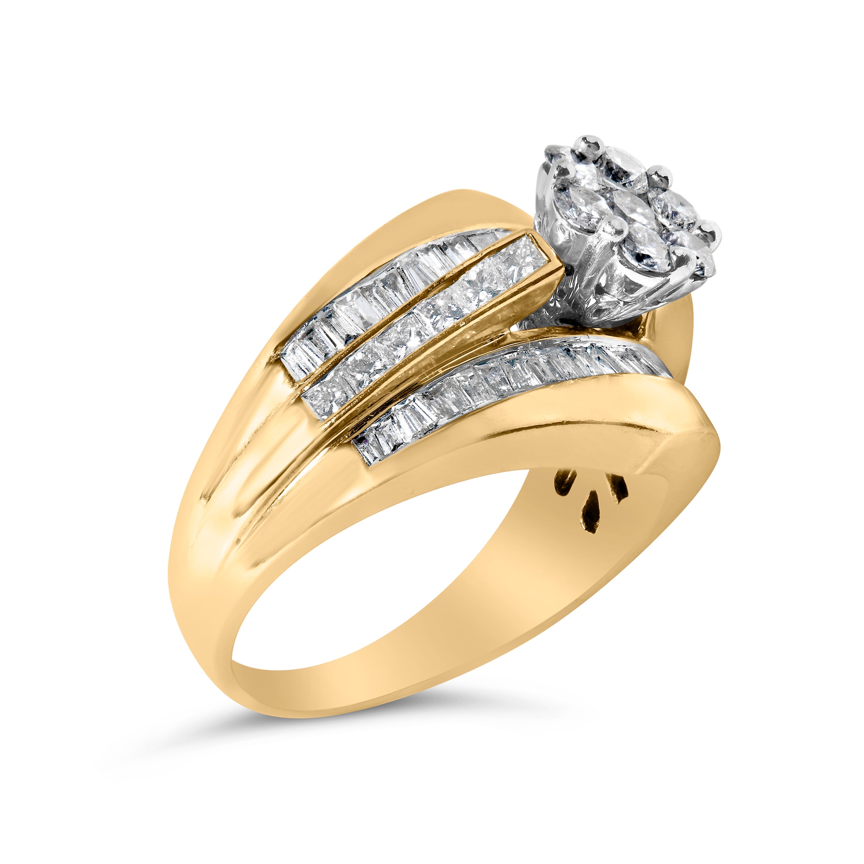14K Yellow Gold 2-1/3 Cttw Diamond Cluster Channel Set Chevron Shaped Engagement Ring (H-I Color, SI1-SI2 Clarity) - Ring Size 7 by Bids.com