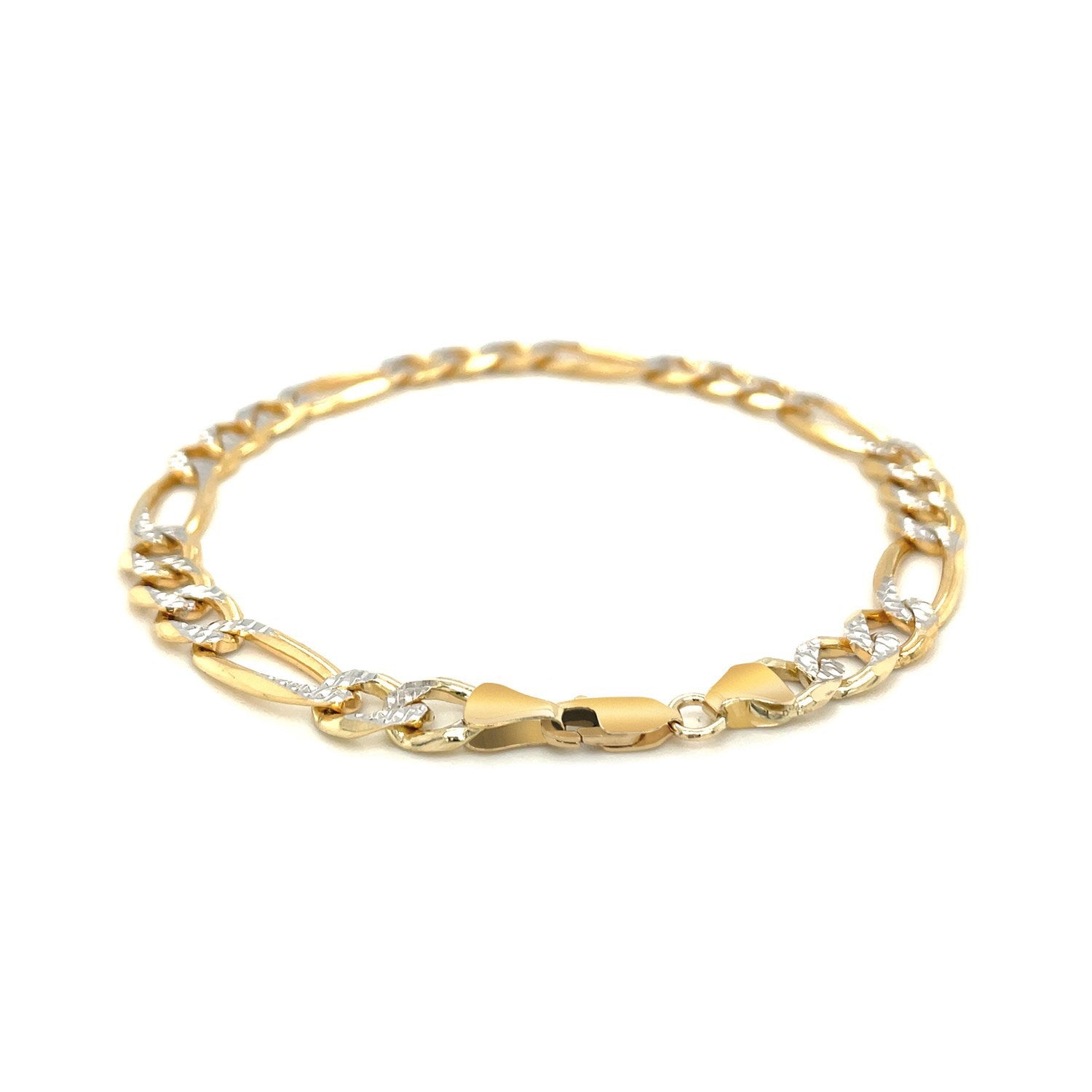7.0mm 14K Yellow Two Tone Solid Pave Figaro Bracelet by Bids.com