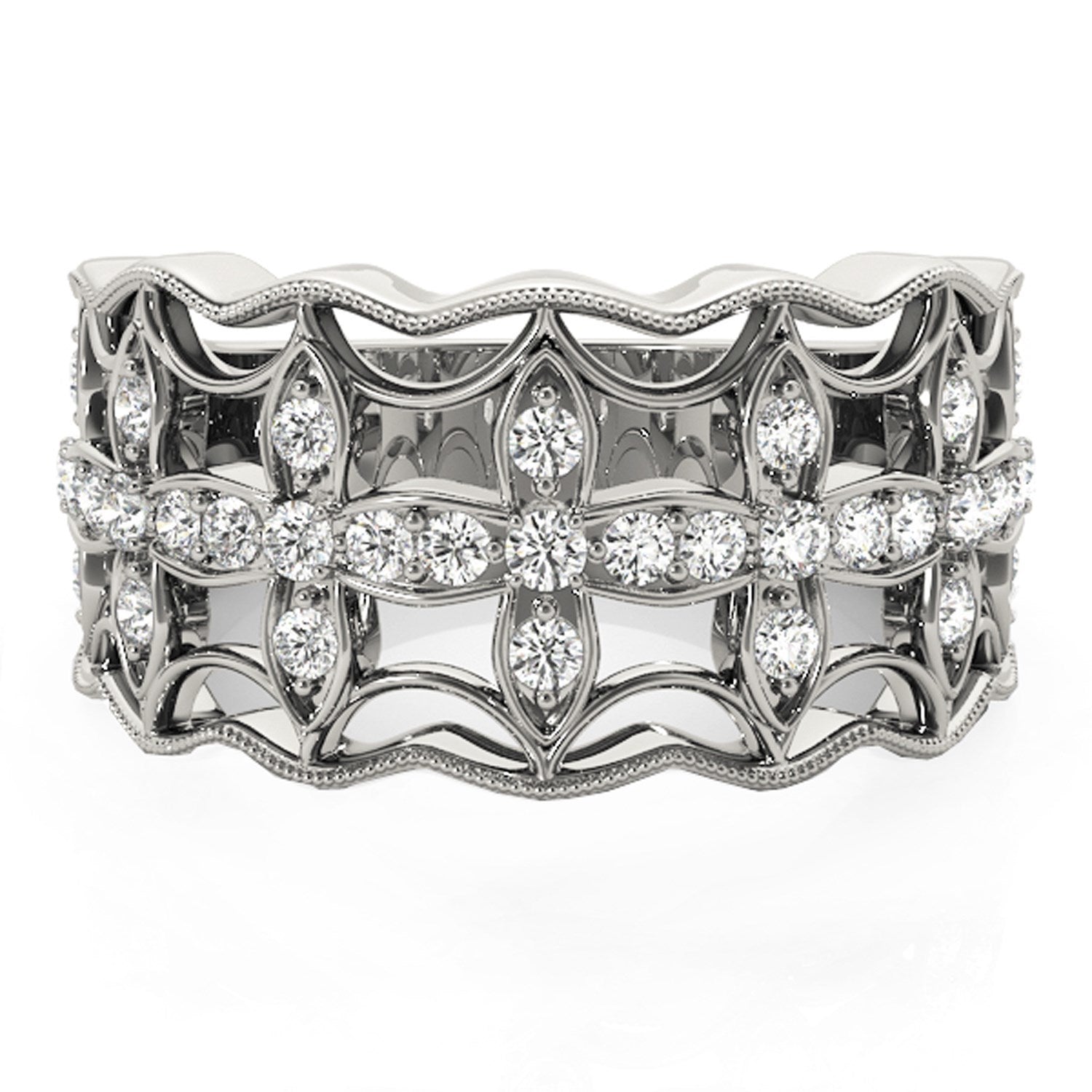 Diamond Studded Four Leaf Clover Motif Ring in 14k White Gold (1/4 cttw) by Bids.com