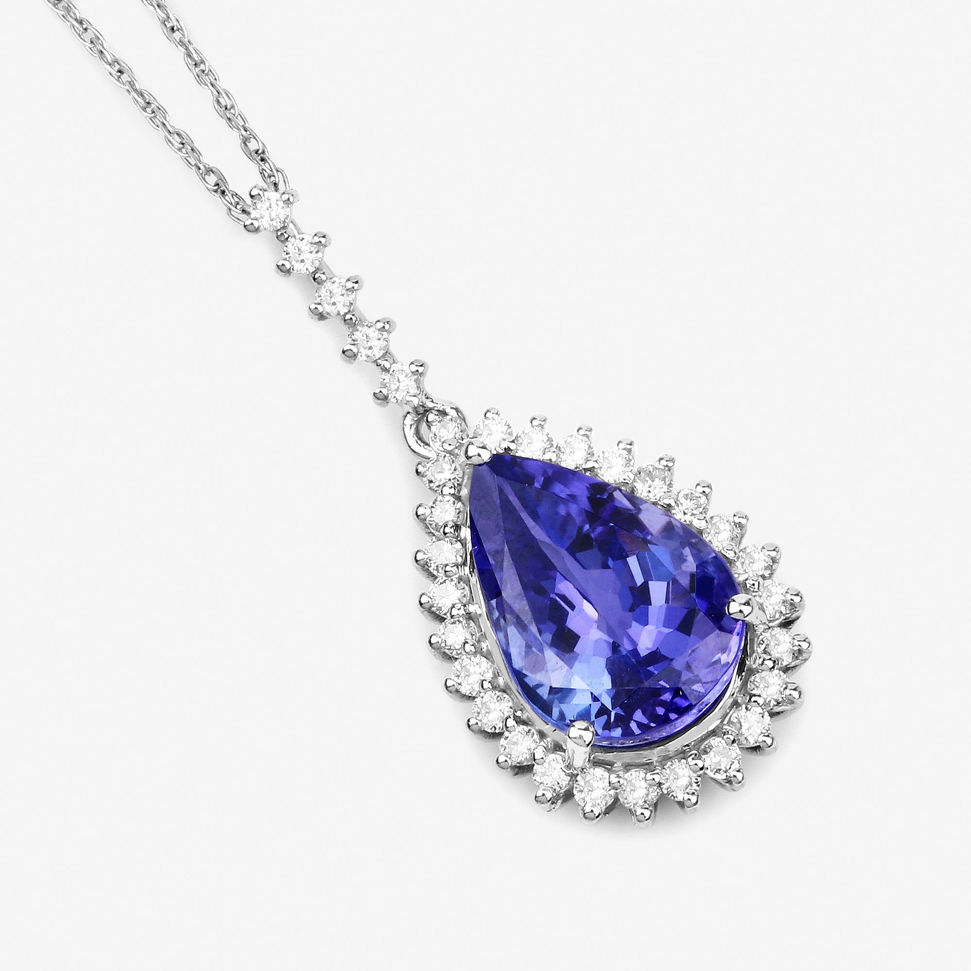 3.05 Carat Genuine Tanzanite and White Diamond 14K White Gold Pendant by Bids.com