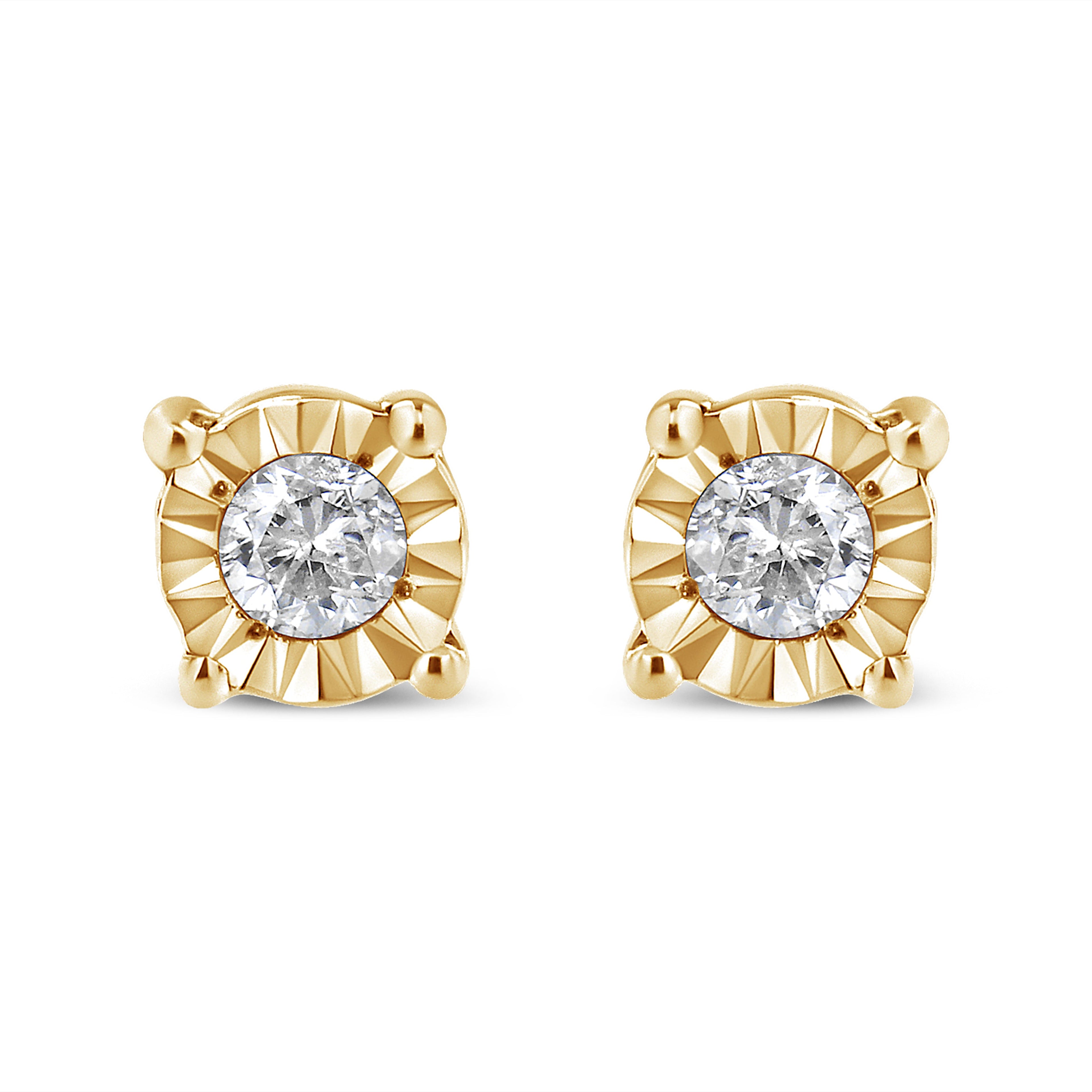 10K Yellow Gold Plated .925 Sterling Silver 1/10 Cttw Round Brilliant-Cut Diamond Miracle-Set Stud Earrings (J-K Color, I3 Clarity) by Bids.com