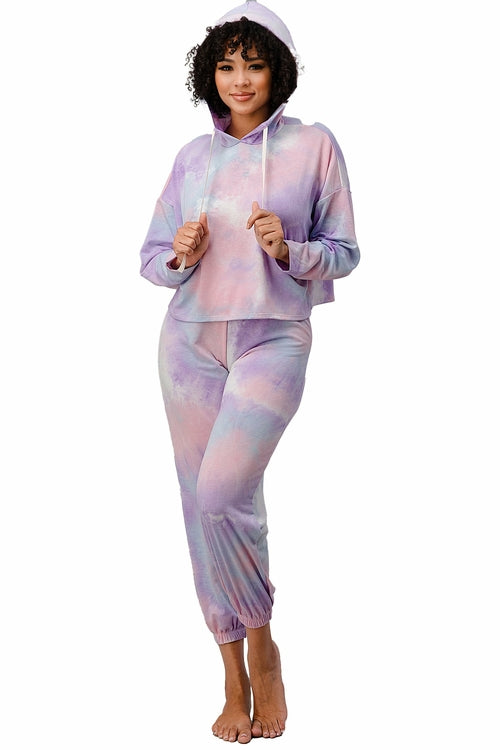 Women's French Terry Tie-Dye Lounge Set - Hooded Sweatshirt & Jogger Pants
