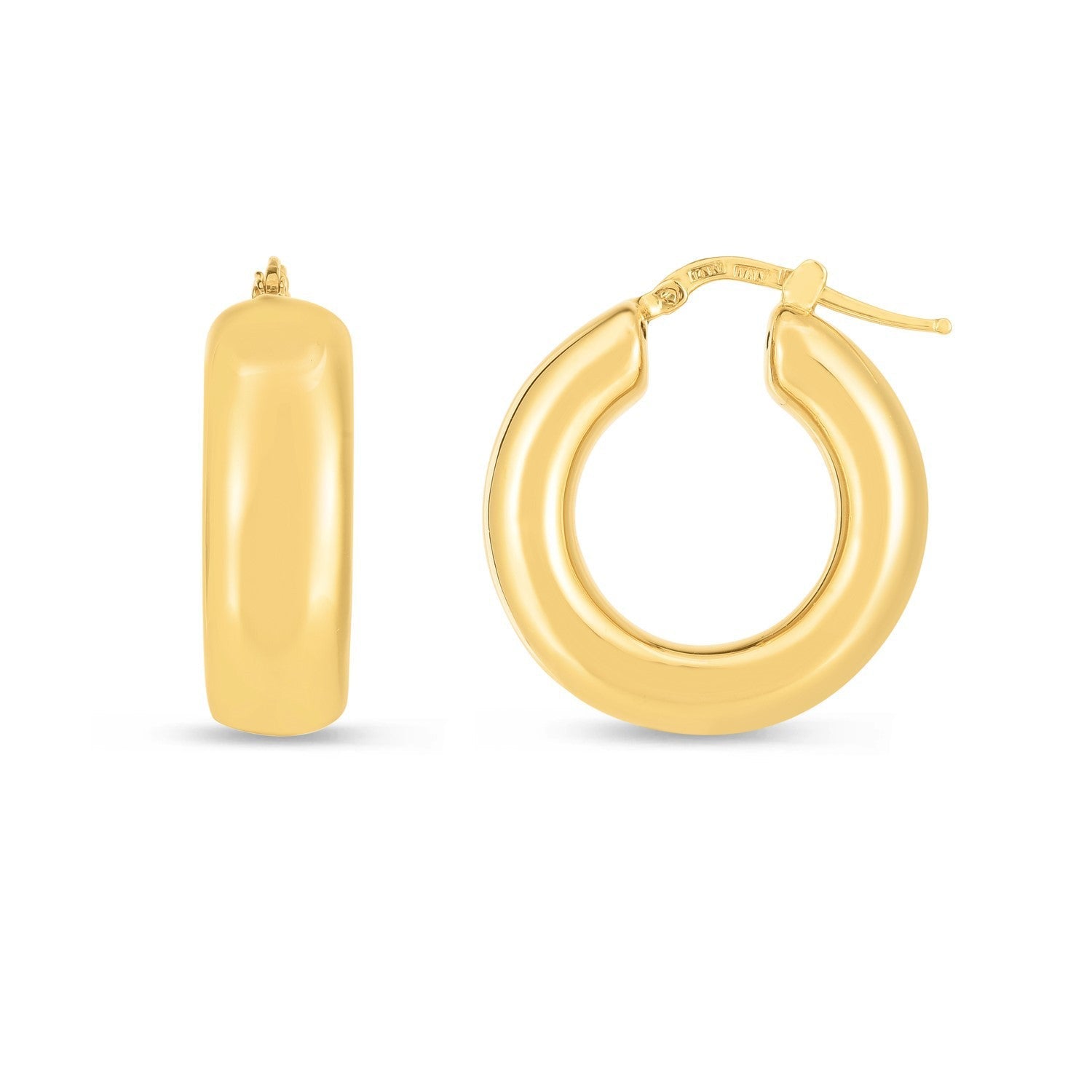14k Yellow Gold Medium Puffy Hoops by Bids.com