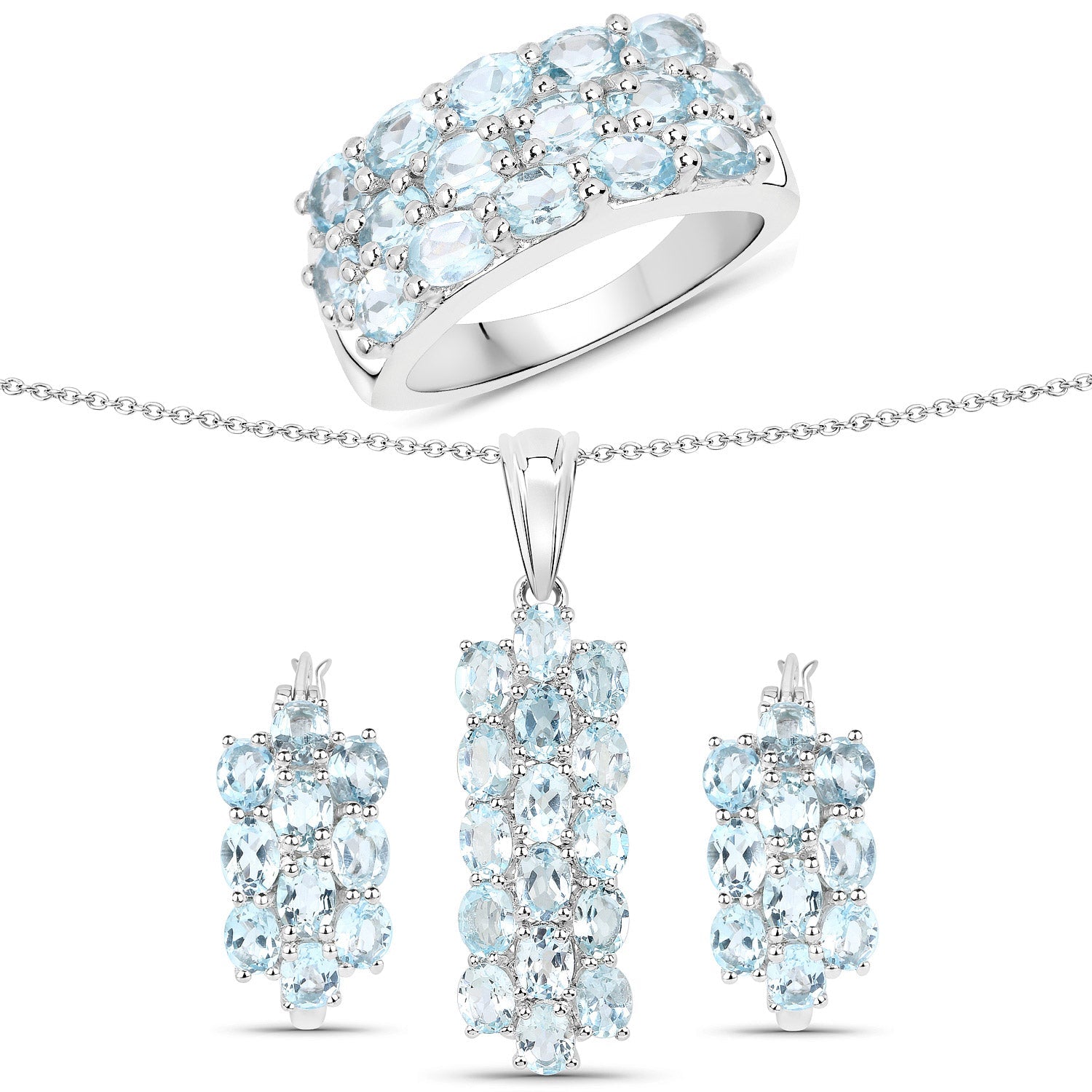 9.88 Carat Genuine Blue Topaz .925 Sterling Silver 3 Piece Jewelry Set (Ring, Earrings, and Pendant w/ Chain) by Bids.com
