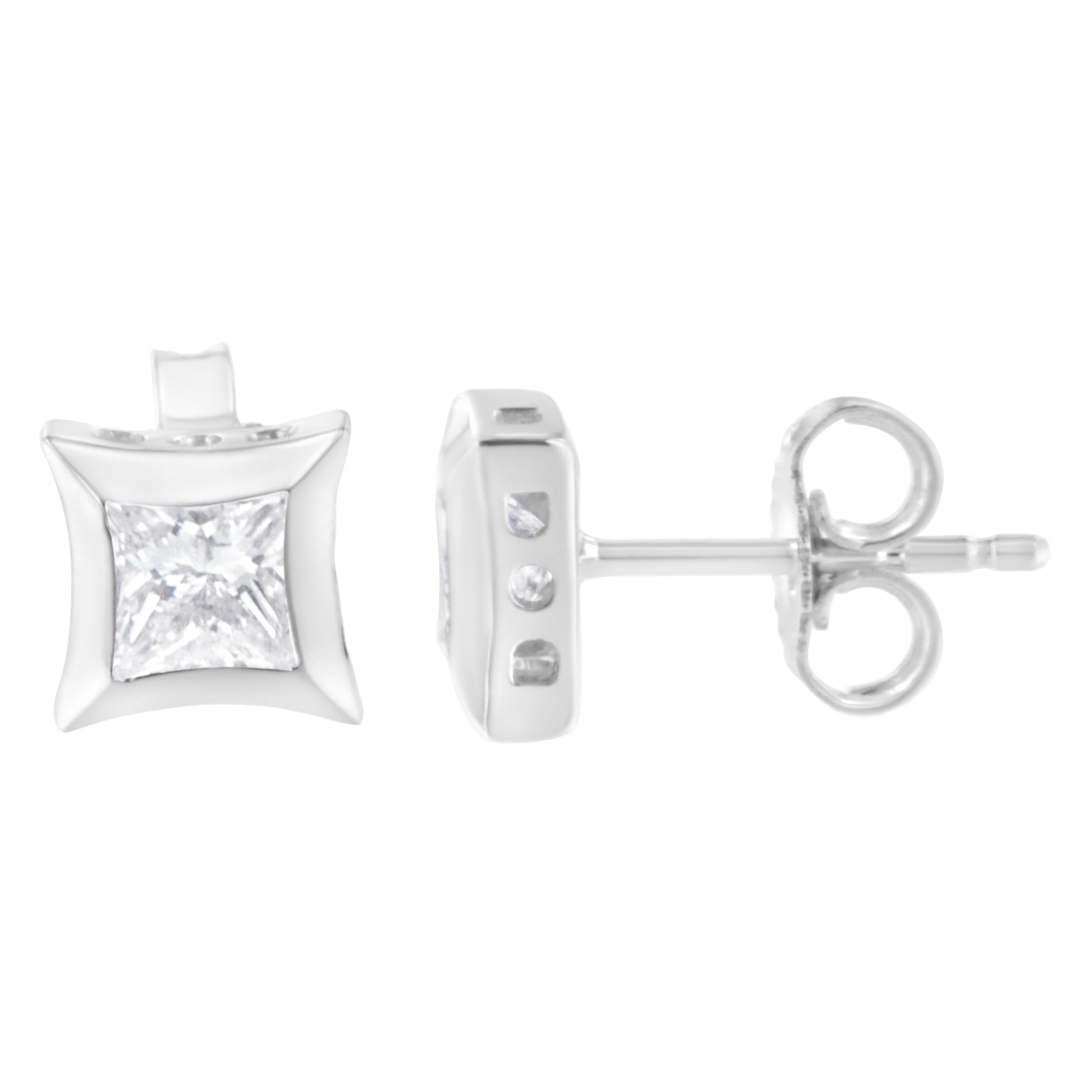 10K White Gold 1/2 Cttw Invisible Set Princess-Cut Diamond Stud Earrings (H-I Color, SI2-I1 Clarity) by Bids.com