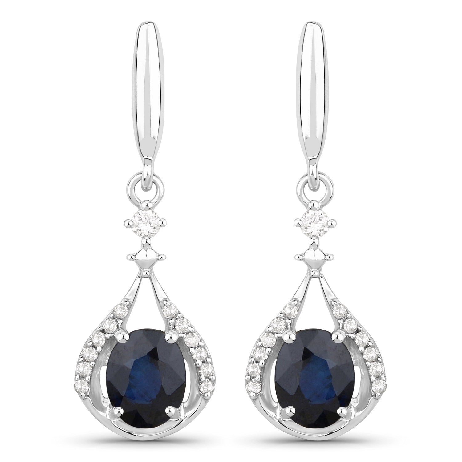 0.86 Carat Genuine Blue Sapphire and White Diamond 14K White Gold Earrings DestGlow