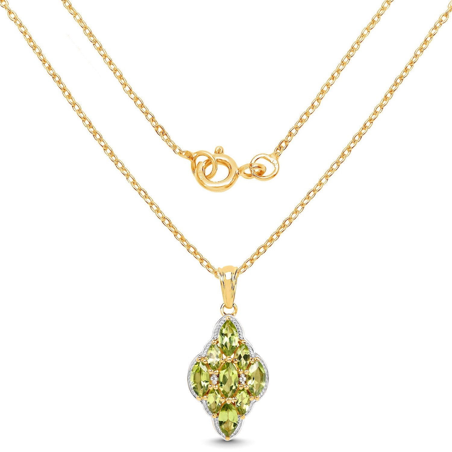 14K Yellow Gold Plated 4.02 Carat Genuine Peridot & White Topaz .925 Sterling Silver Pendant DestGlow