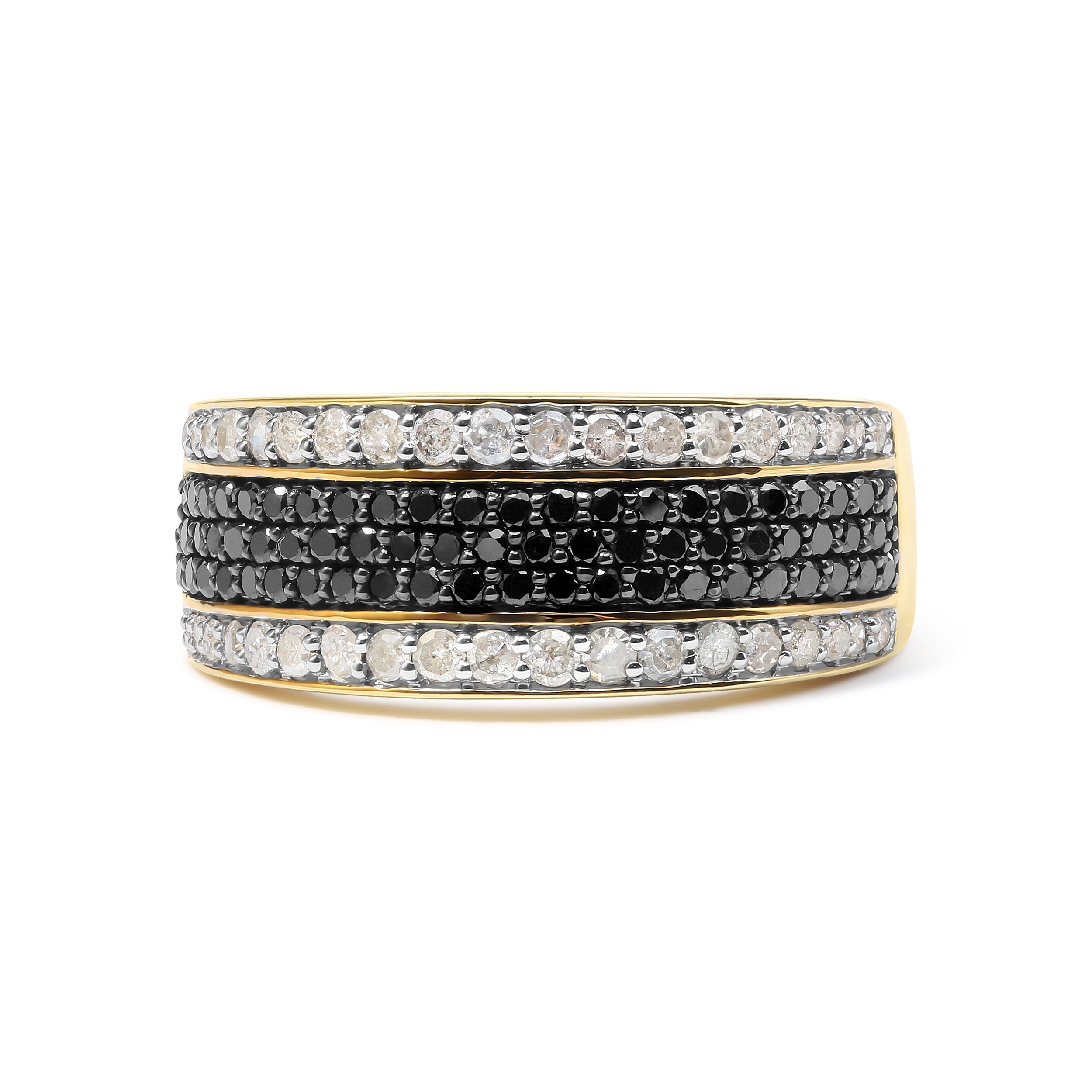 14K Yellow Gold Plated .925 Sterling Silver 1 1/4 Cttw White and Black Treated Diamond Multi Row Band (Black/I-J Color, I2-I3 Clarity) - Size 10 DestGlow