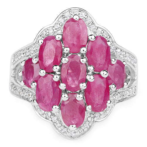 4.72 Carat Genuine Ruby and White Zircon .925 Sterling Silver Ring by Bids.com