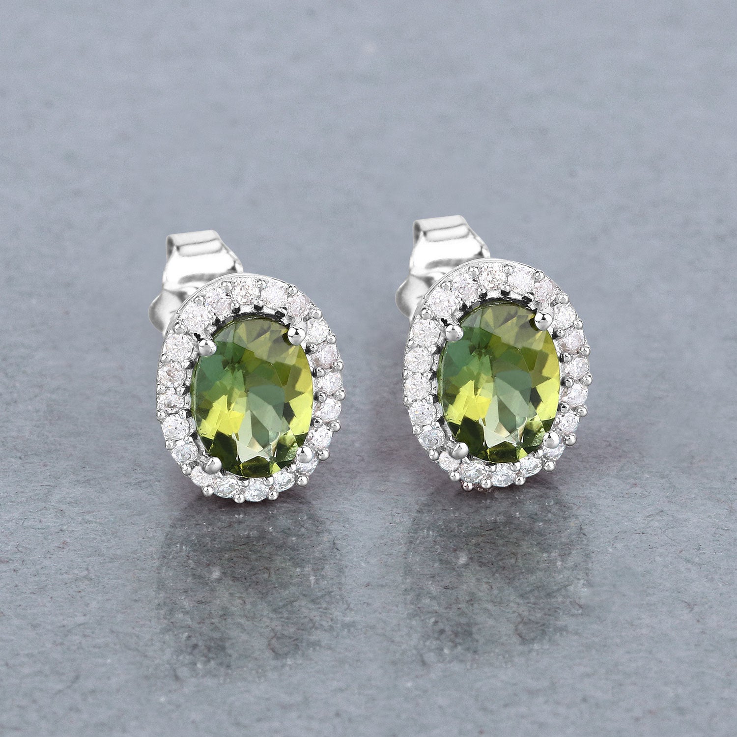 1.92 Carat Genuine Green Tourmaline and White Diamond 14K White Gold Earrings by Bids.com