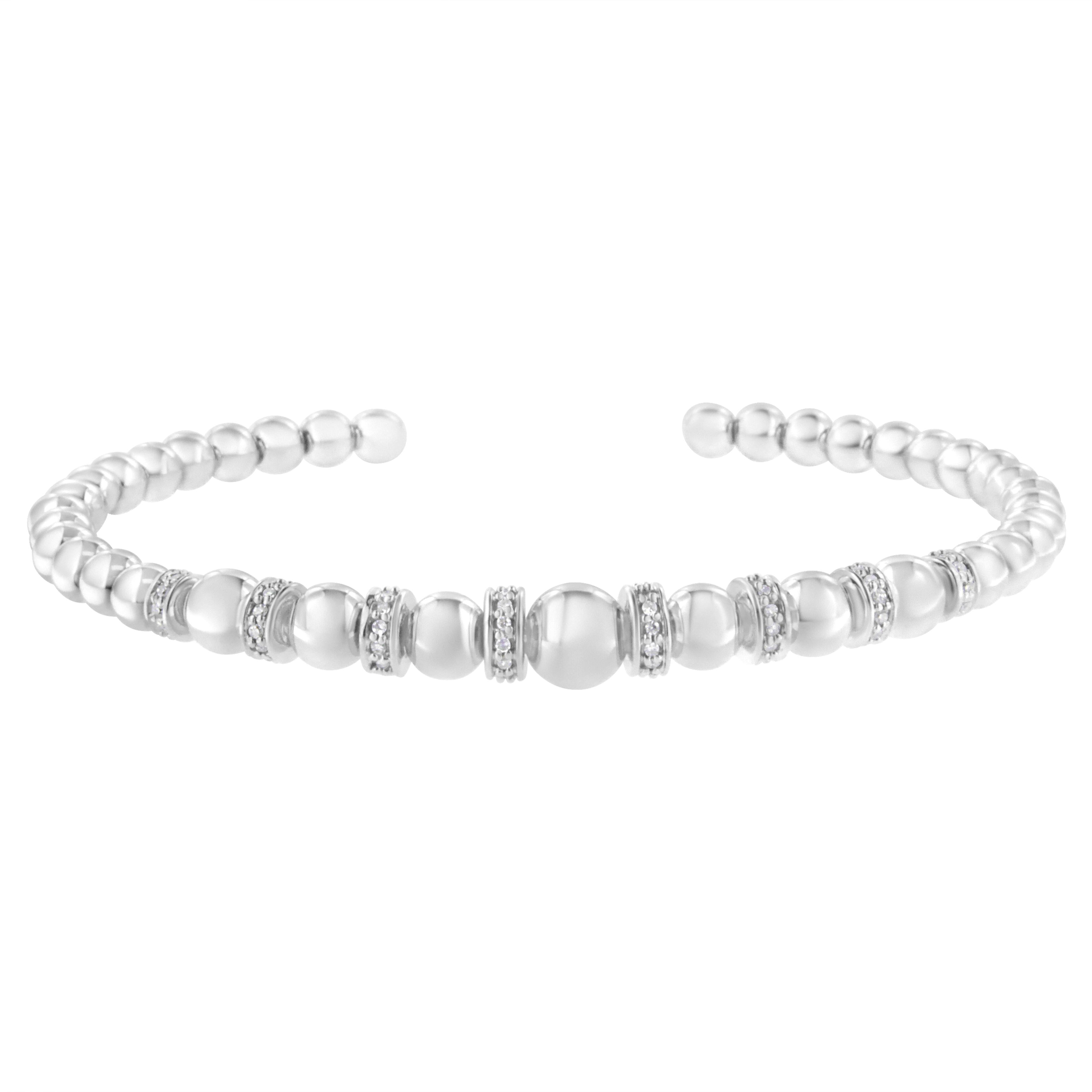 .925 Sterling Silver 1/4 Cttw Diamond Rondelle Graduated Ball Bead Cuff Bangle Bracelet (I-J color, I2-I3 clarity) - Fits wrists up to 7 1/2 inches by Bids.com