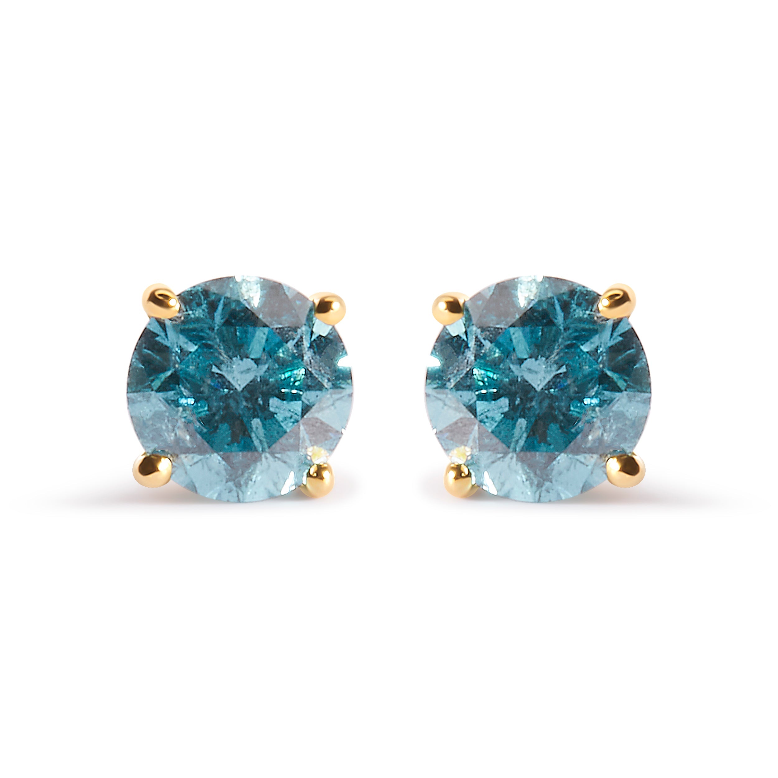 14K Yellow Gold 1.0 Cttw Treated Aqua Blue Diamond Classic Solitaire Stud Earrings (Aqua Blue Color, I2-I3 Clarity) by Bids.com