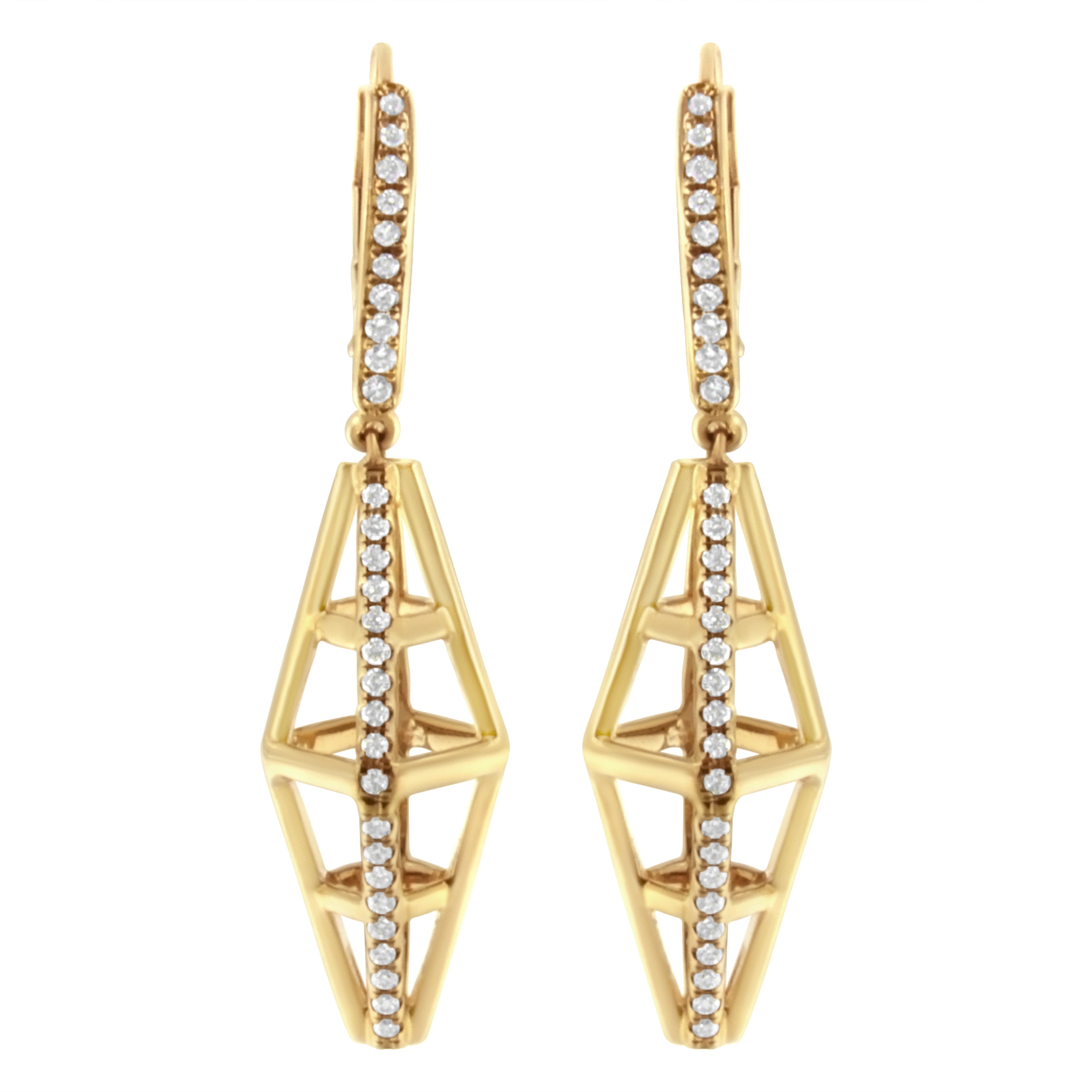 14K Yellow Gold 5/8 Cttw Diamond Geometrical Pillar Drop and Dangle Earrings (G-H Color, SI1-SI2 Clarity) by Bids.com