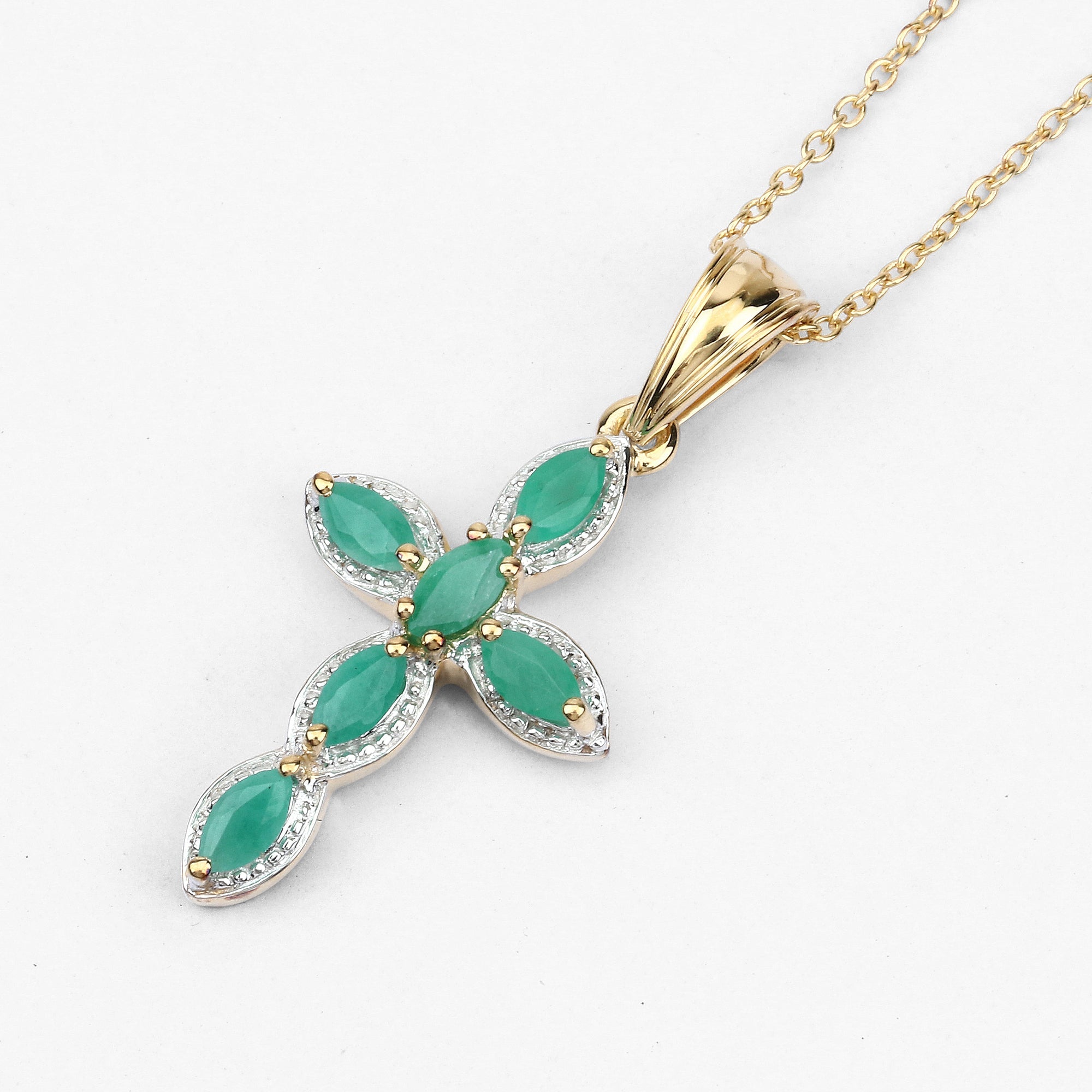 18K Yellow Gold Plated 0.84 Carat Genuine Emerald .925 Sterling Silver Pendant by Bids.com