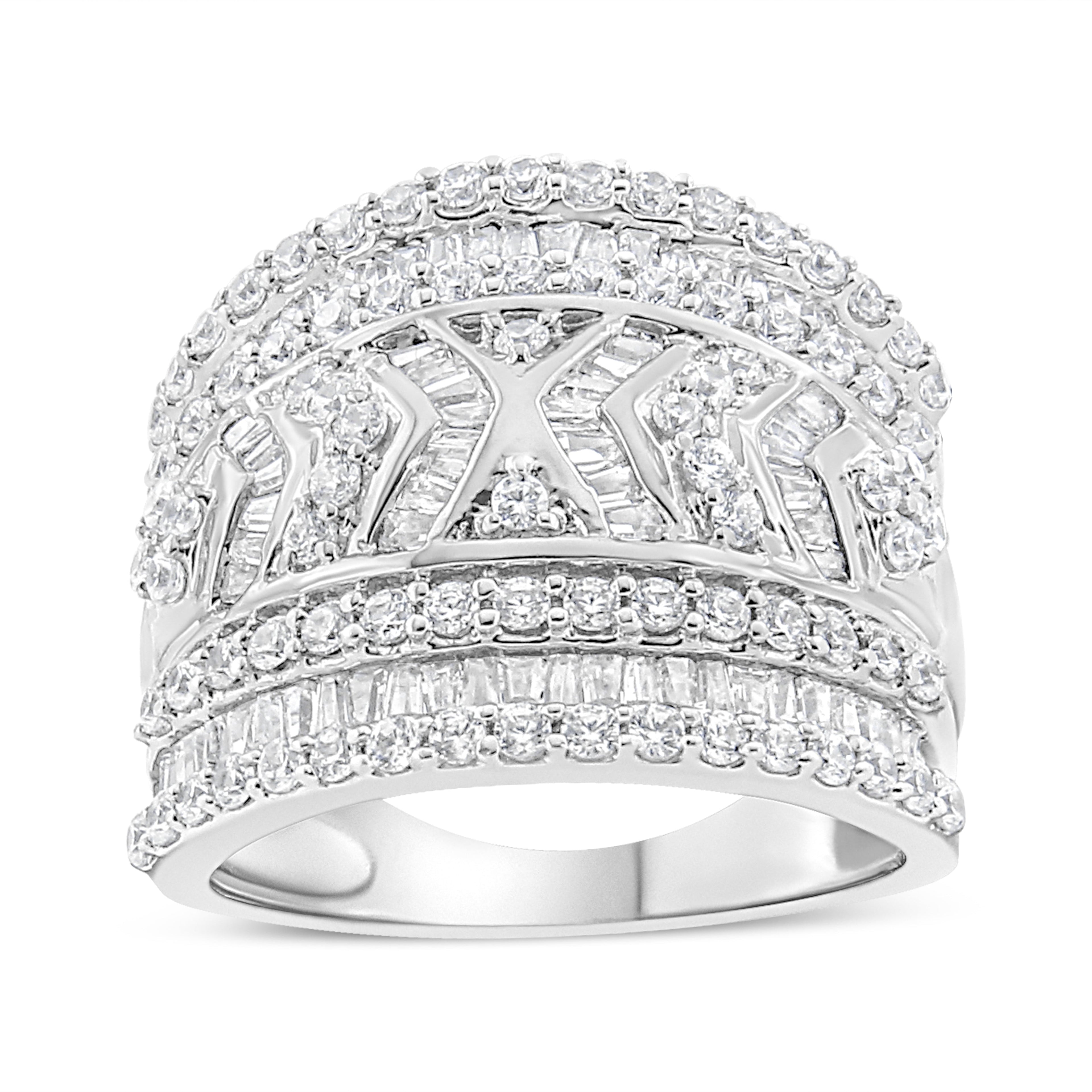 .925 Sterling Silver 2.0 Cttw Diamond Edge Multi-Row Ring Band ( J-K Color, I3 Clarity) - Ring Size 7 by Bids.com